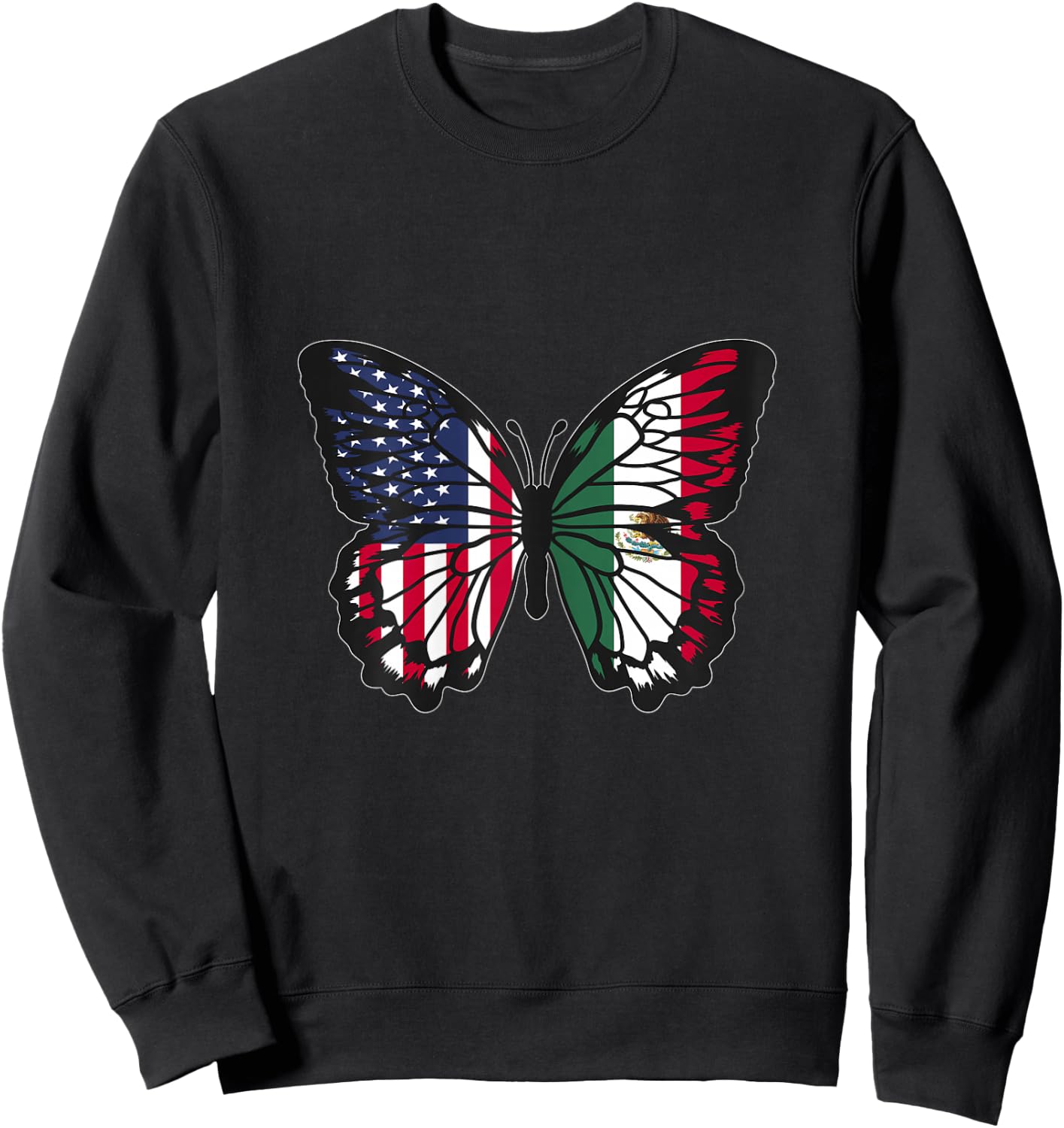 Mexican Roots USA and Mexico Mix Butterfly Mexican Heritage Sweatshirt - Sweatshirt | Black