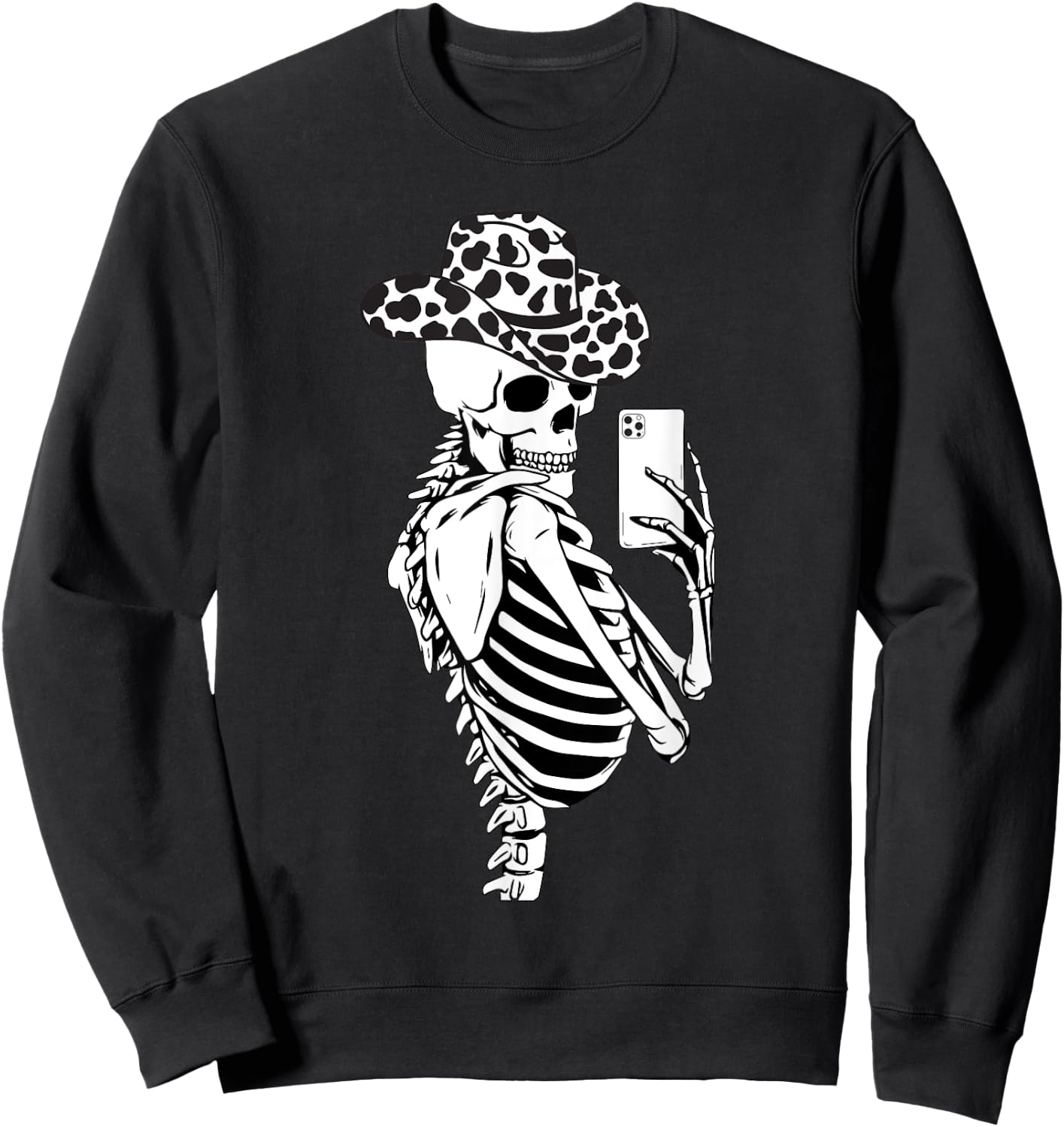 Selfies Skeleton Cowhides Cowgirls Western Cow Cowgirl Hat Sweatshirt - Sweatshirt | Black