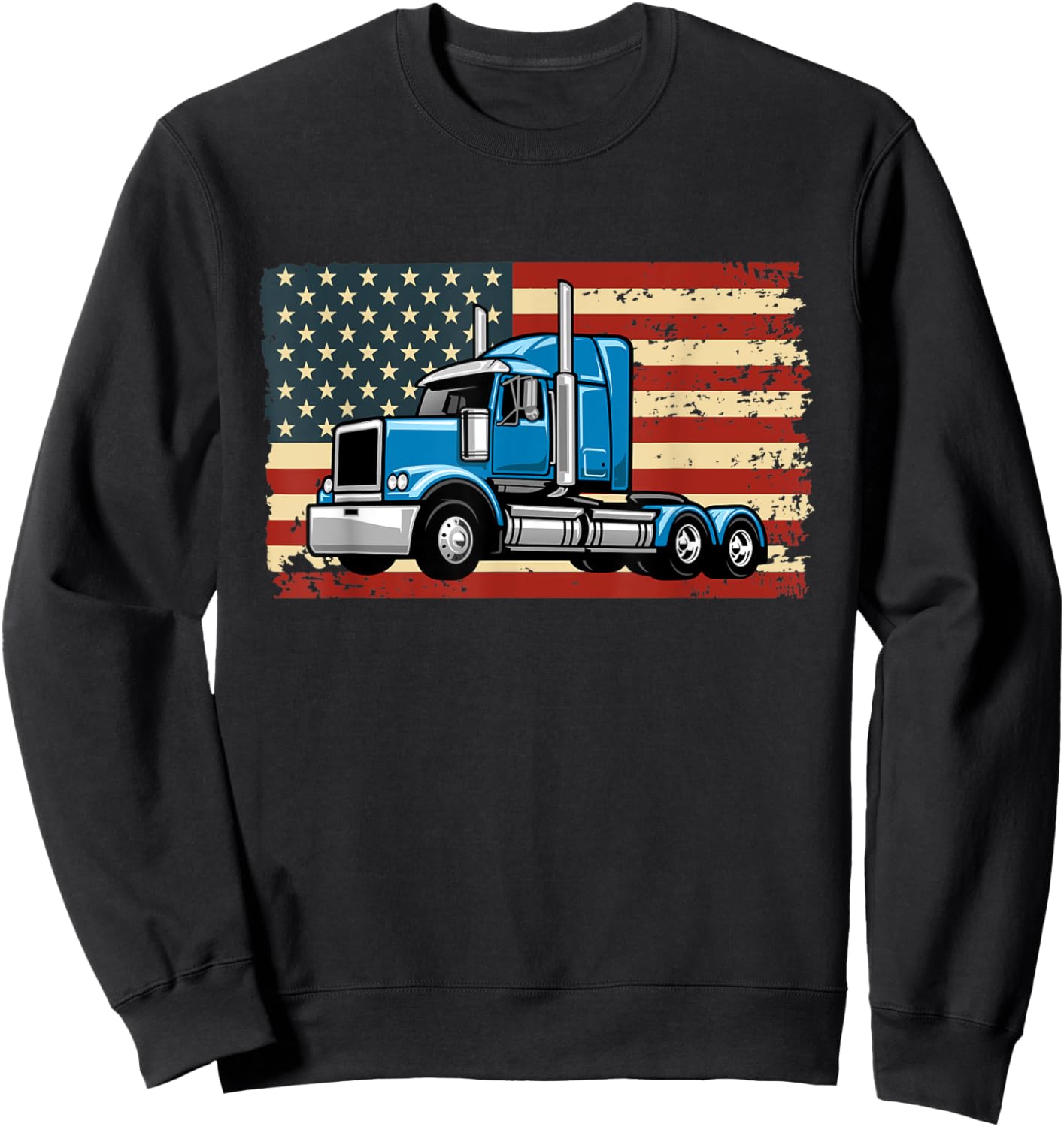 Semi Truck Driver 18 Wheeler Trucker USA American Flag Sweatshirt - Sweatshirt | Black
