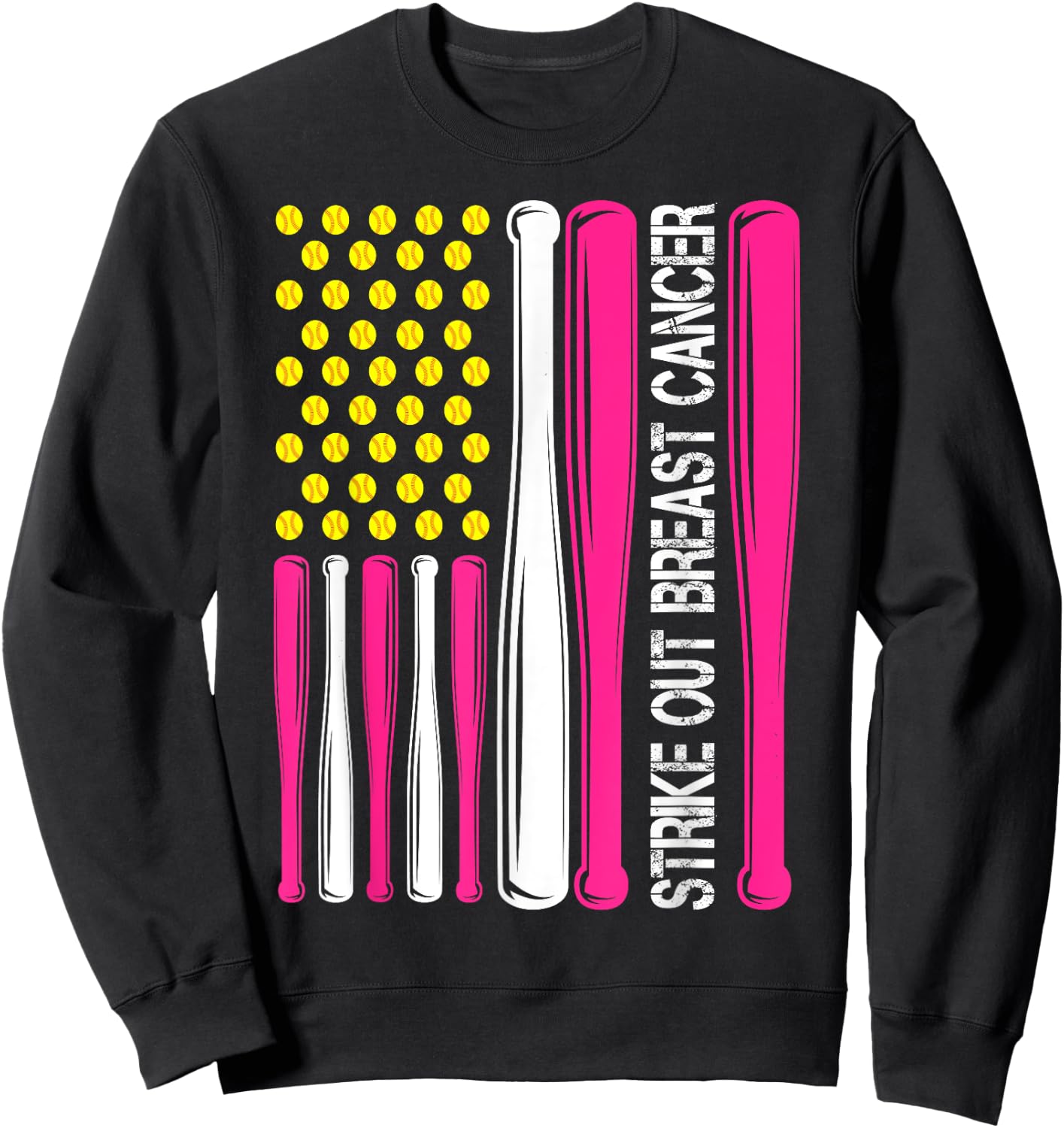Strike Out Breast Cancer Softball Fight Awareness Men Women Sweatshirt - Sweatshirt | Black