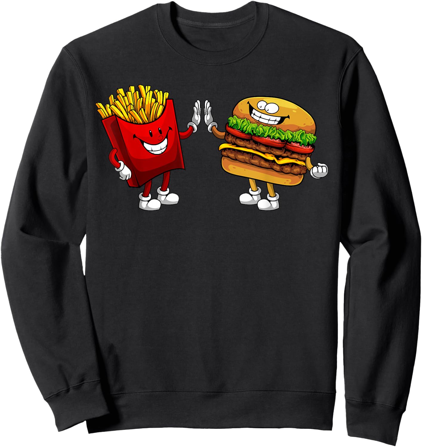 Cute Hamburger Art Men Women Hamburger French Fries Lovers Sweatshirt - Sweatshirt | Black