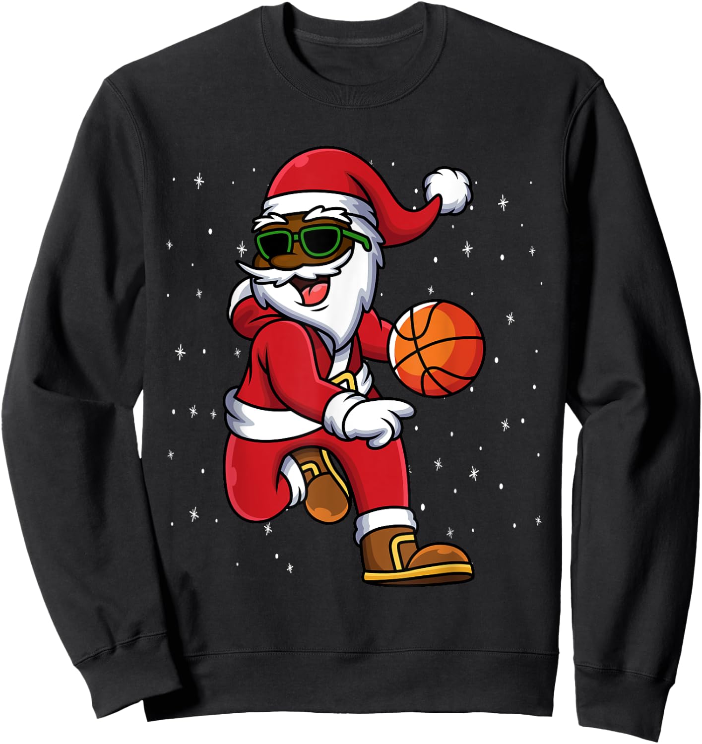 Christmas Basketball Black African American Santa Kids Sweatshirt - Sweatshirt | Black