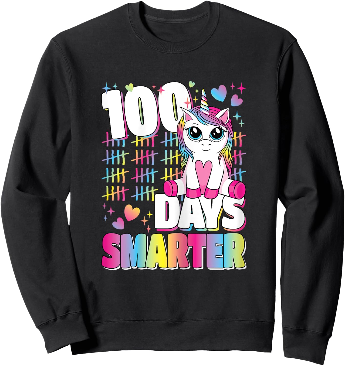 100 Days Smarter Unicorn Rainbow 100th Day Of School Girls Sweatshirt - Sweatshirt | Black