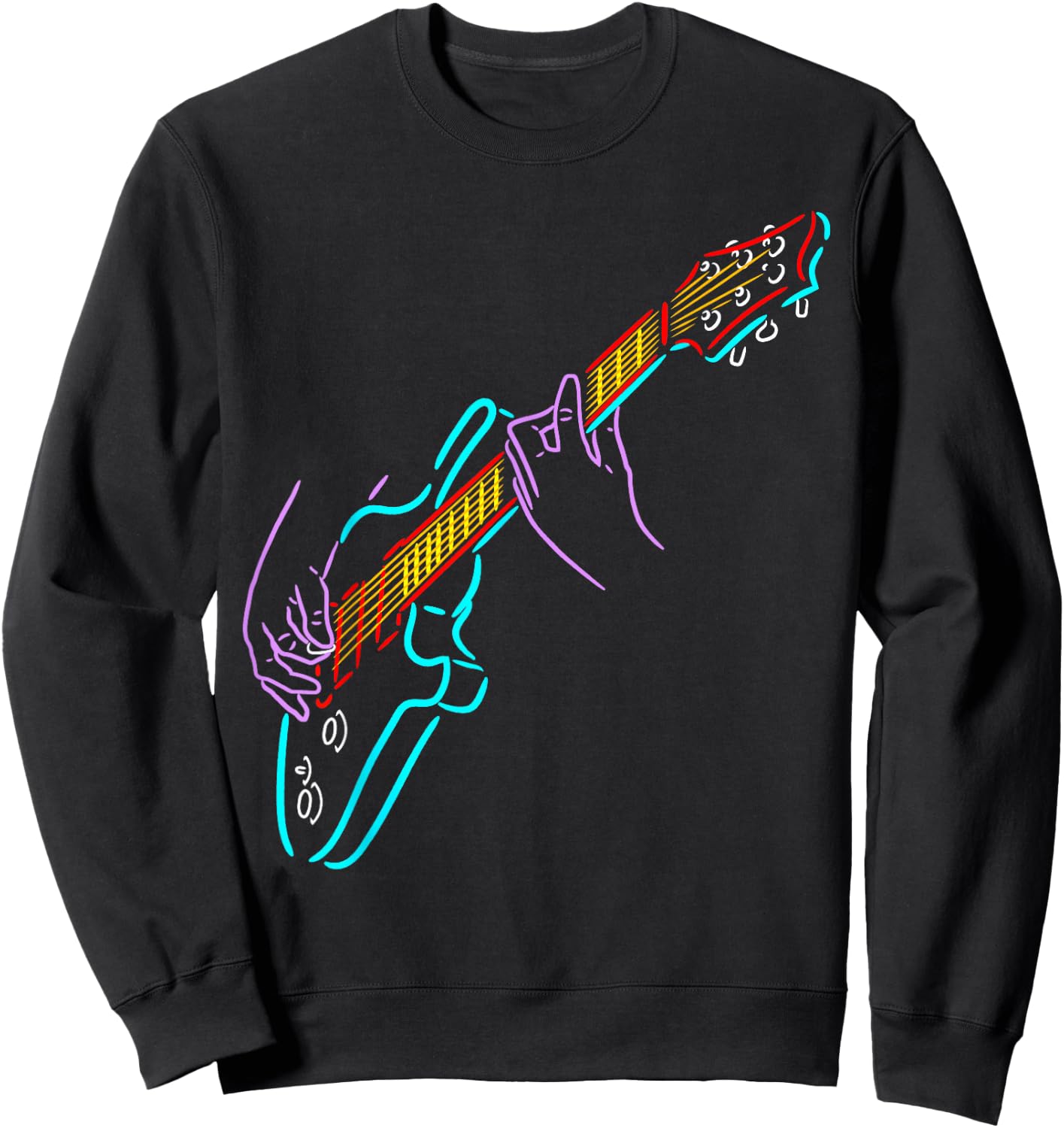 Colorful Bass Guitarist's Hands Rock and Roll Guitar Player Sweatshirt - Sweatshirt | Black