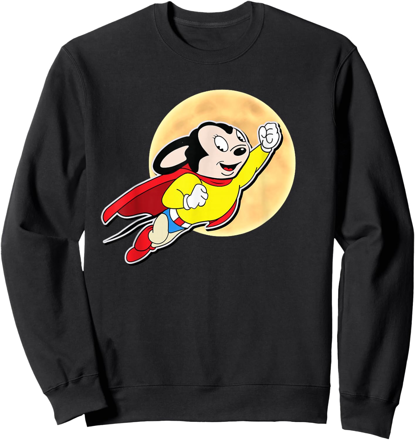 Superhero Cartoon Mouse for Mighty Humans Flies Past Moon Sweatshirt - Sweatshirt | Black