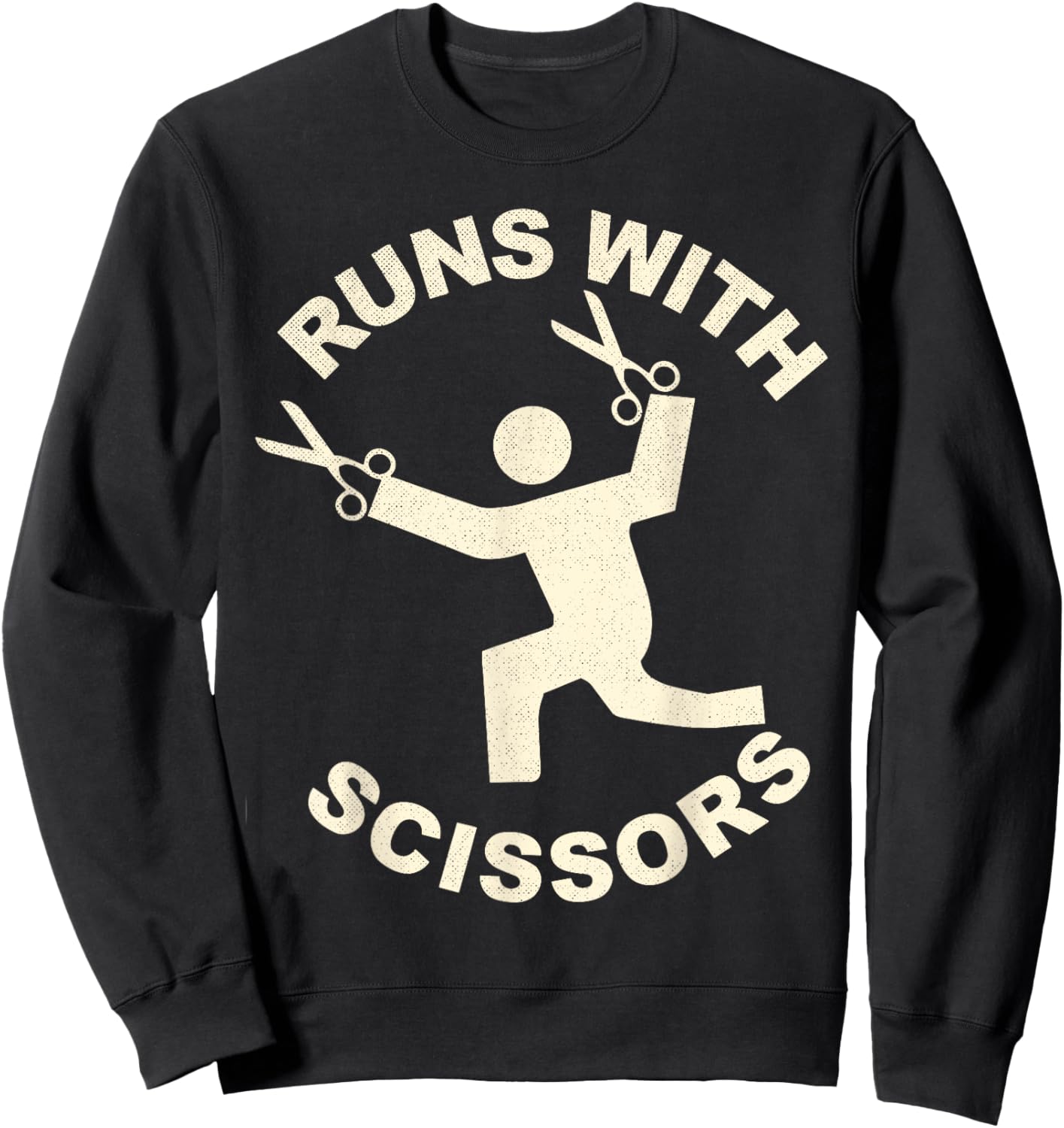 Runs with Scissors Funny Dangerous Stick Figure Sweatshirt - Sweatshirt | Black