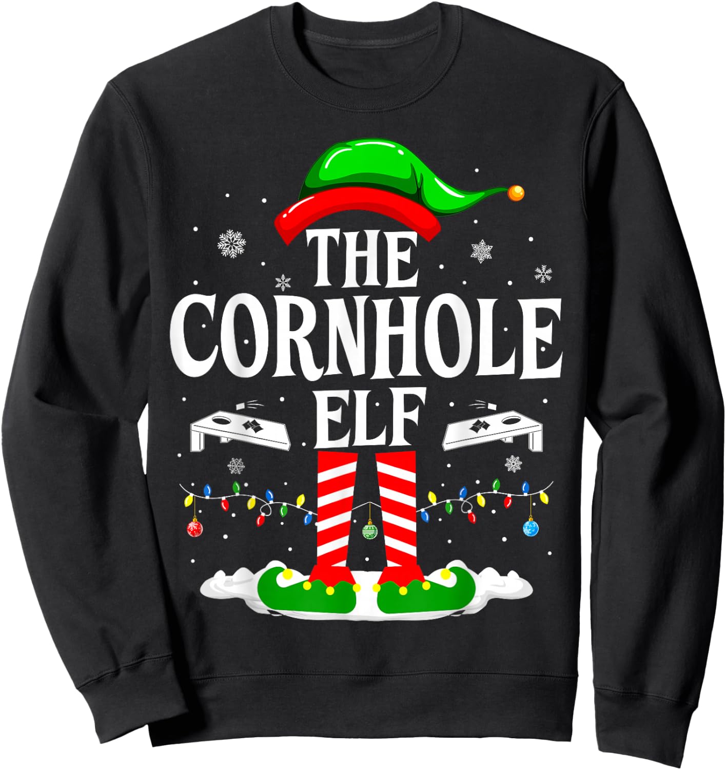 The Cornhole Elf Funny Matching Xmas Cornhole Christmas Sweatshirt - Sweatshirt | Black