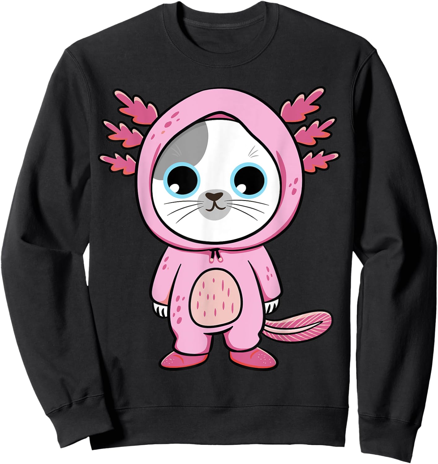 Kawaii Axolotl Cute Pink Cat Axolotl Fun Art For Boys & Girl Sweatshirt - Sweatshirt | Black