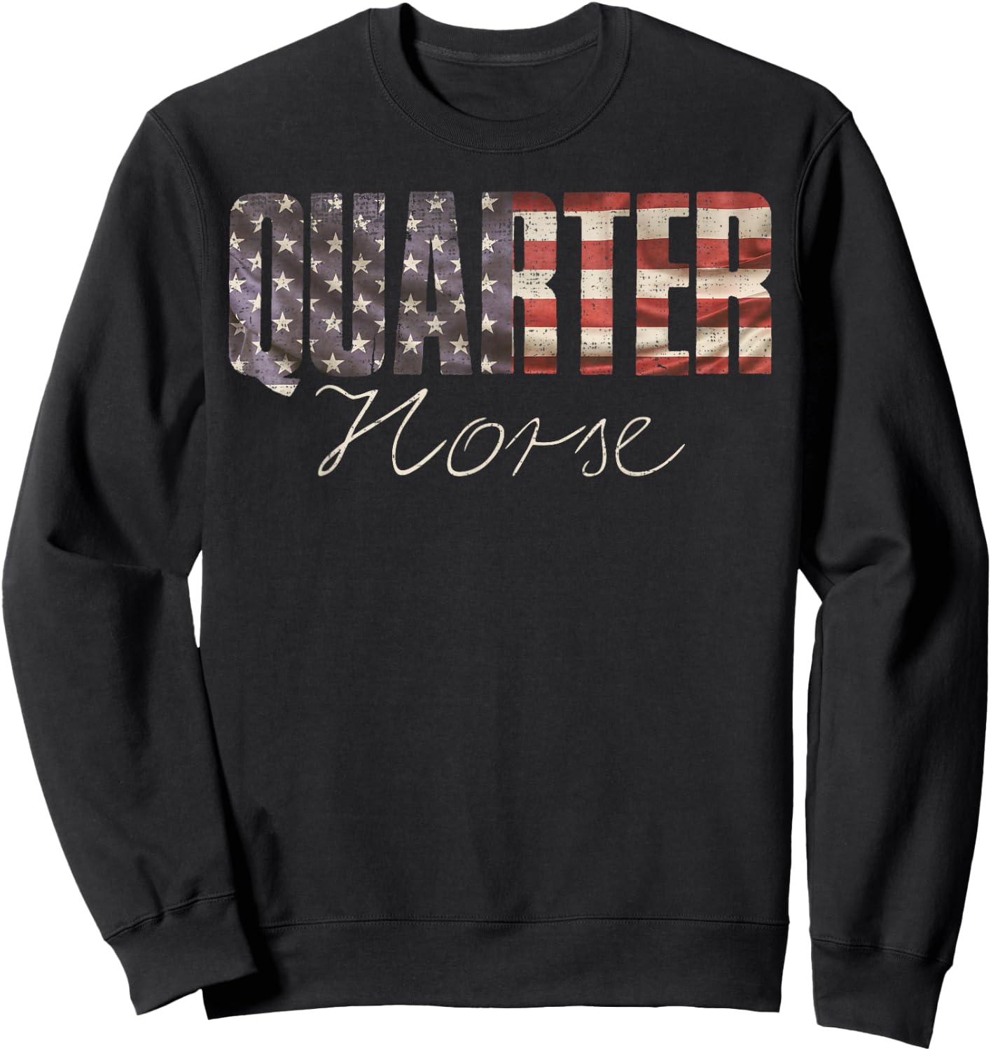American Quarter Horse With USA Flag, Horseback Riding Sweatshirt - Sweatshirt | Black