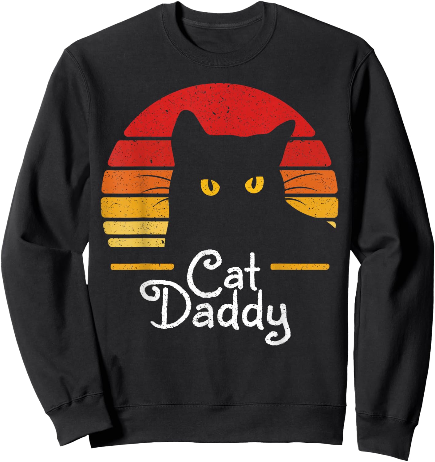 Cat Daddy Retro 70s 80s Black Cat Men Funny Cat Dad Gifts Sweatshirt - Sweatshirt | Black