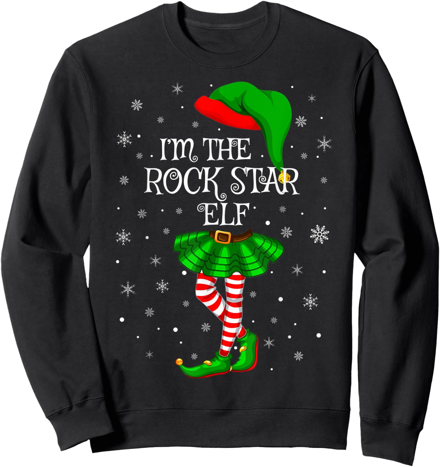 Family Matching Women Girls I'm The Rock Star Elf Christmas Sweatshirt - Sweatshirt | Black