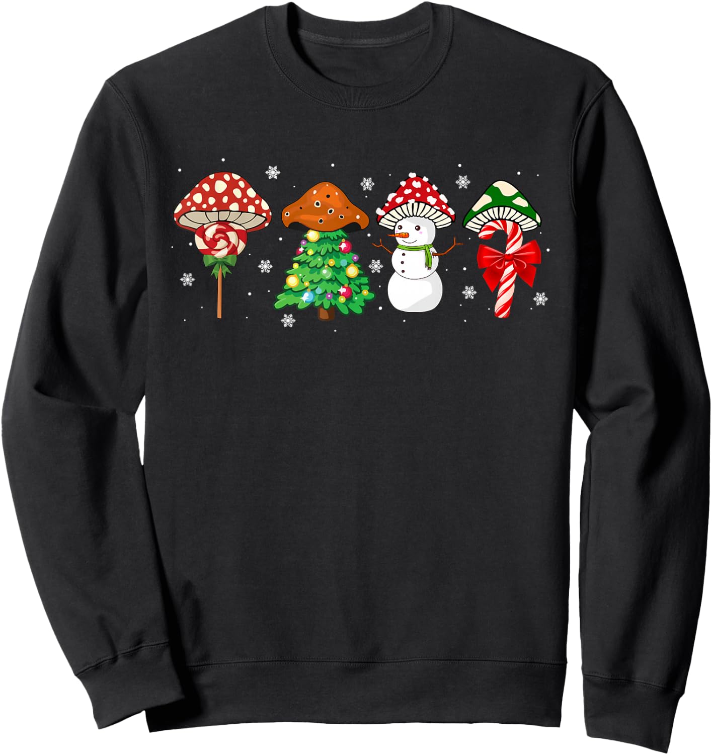 Cute Mushroom Christmas, Amanita Muscaria Xmas Plant Lover Sweatshirt - Sweatshirt | Black