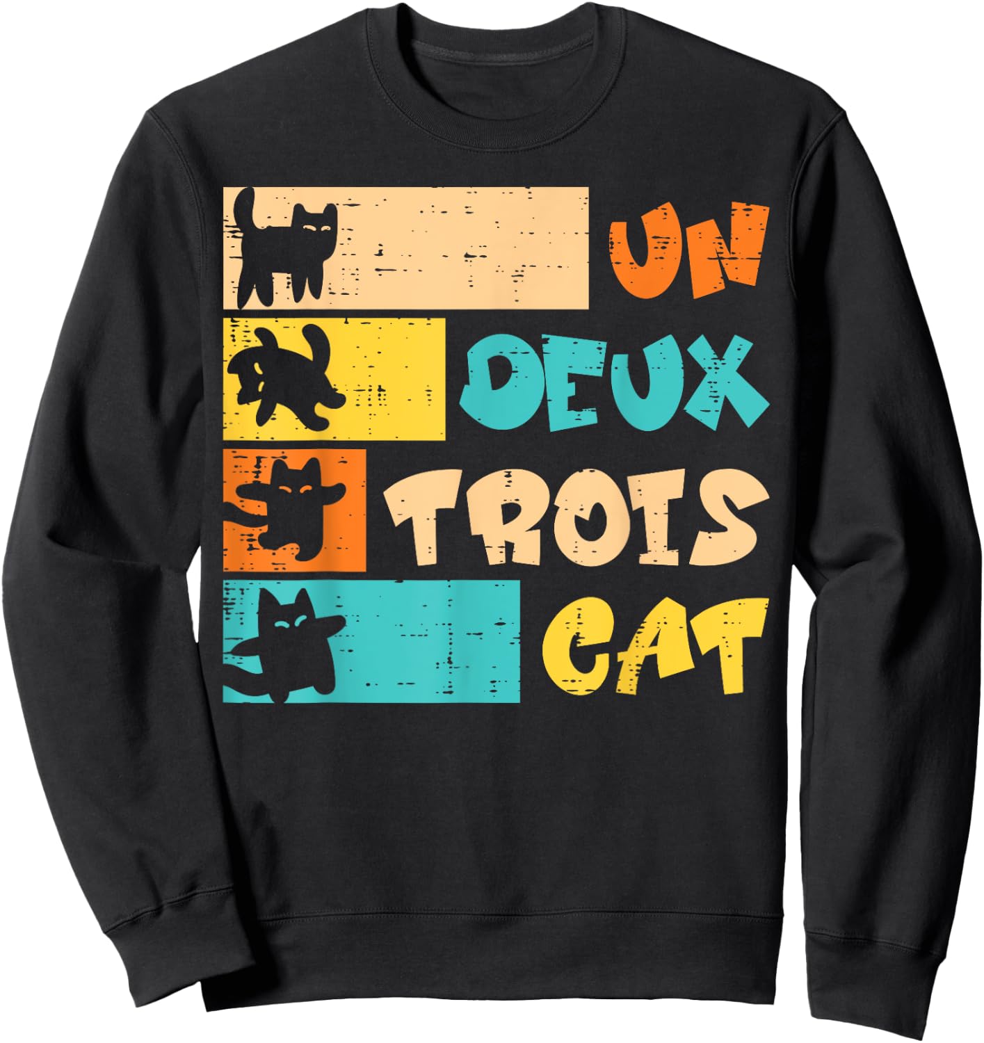 Un Deux Trois Cat French Retro Men Women Boys Kid Teen Youth Sweatshirt - Sweatshirt | Black
