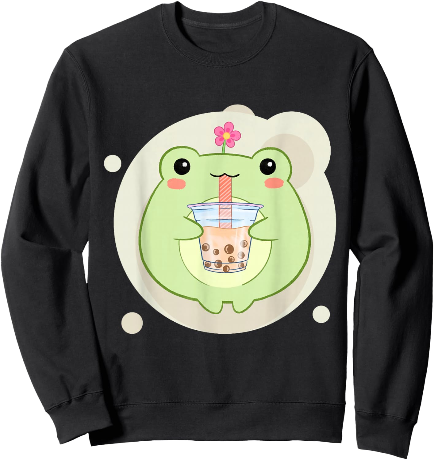 Cute Kawaii Frog Drinks Boba Bubble Tea Kawaii Aesthetic Sweatshirt - Sweatshirt | Black