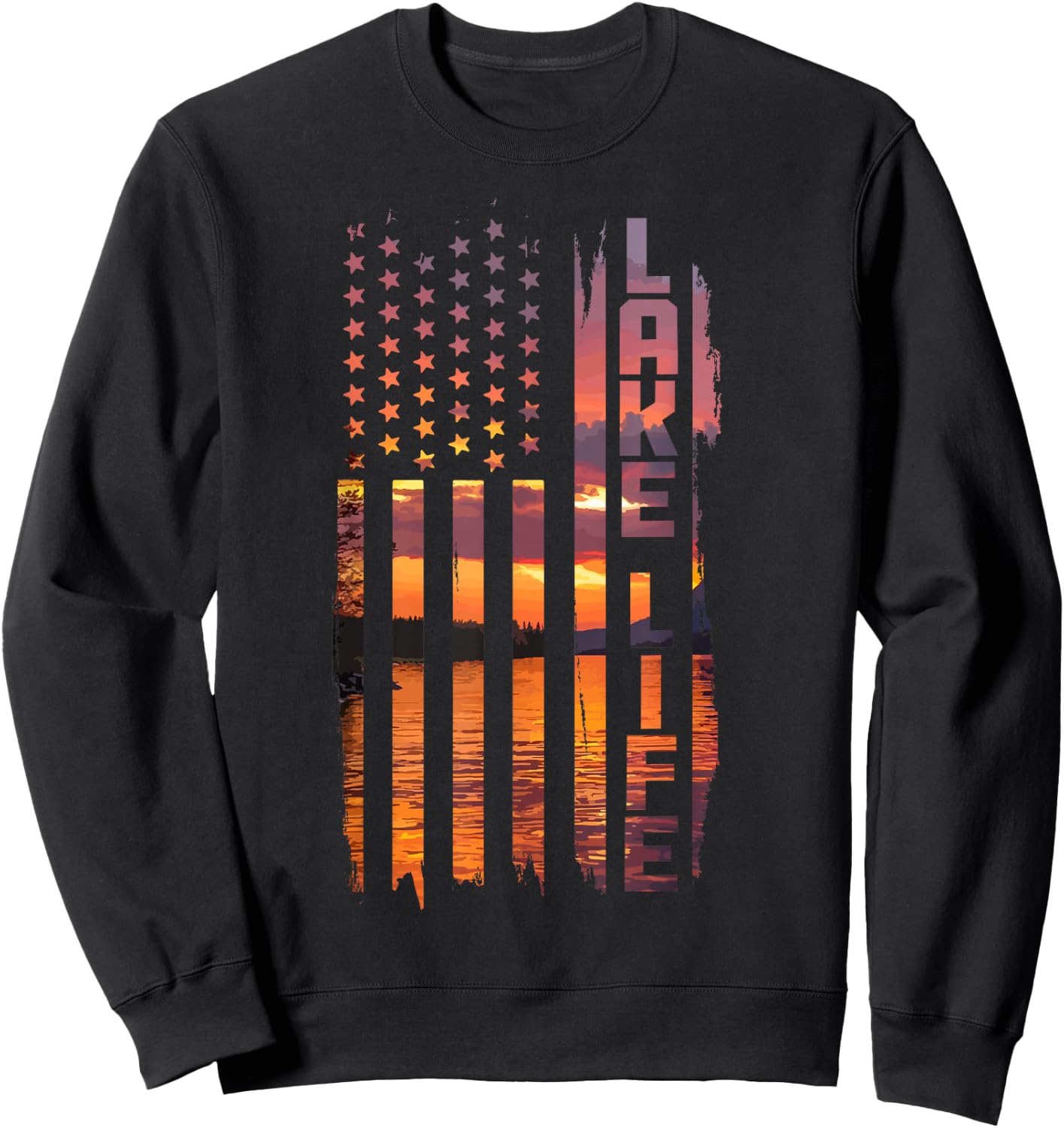 Life Is Better At The Lake Pontoon Boating Wakeboard US Flag Sweatshirt - Sweatshirt | Black
