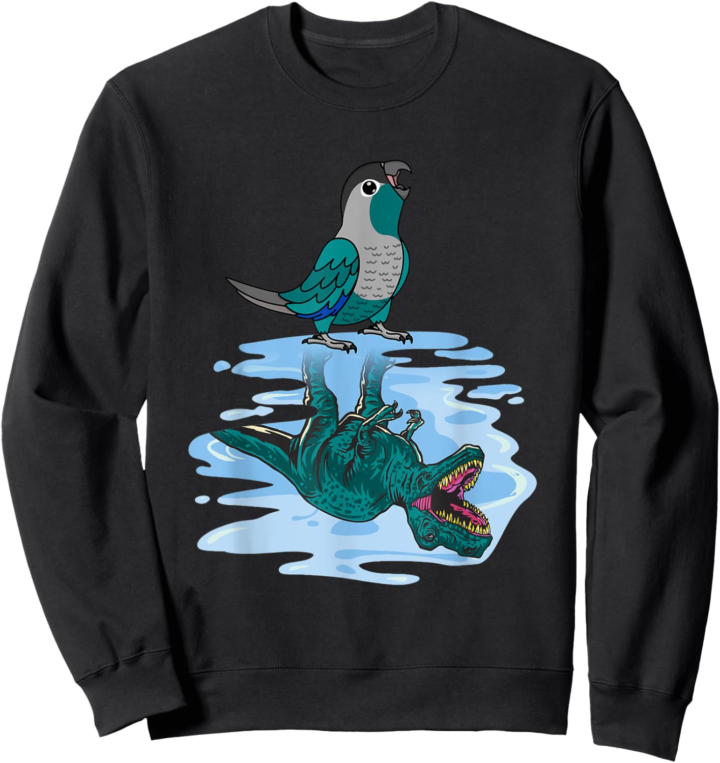 Parrot & T Rex Reflection I Turquoise Green Cheek Conure Sweatshirt - Sweatshirt | Black
