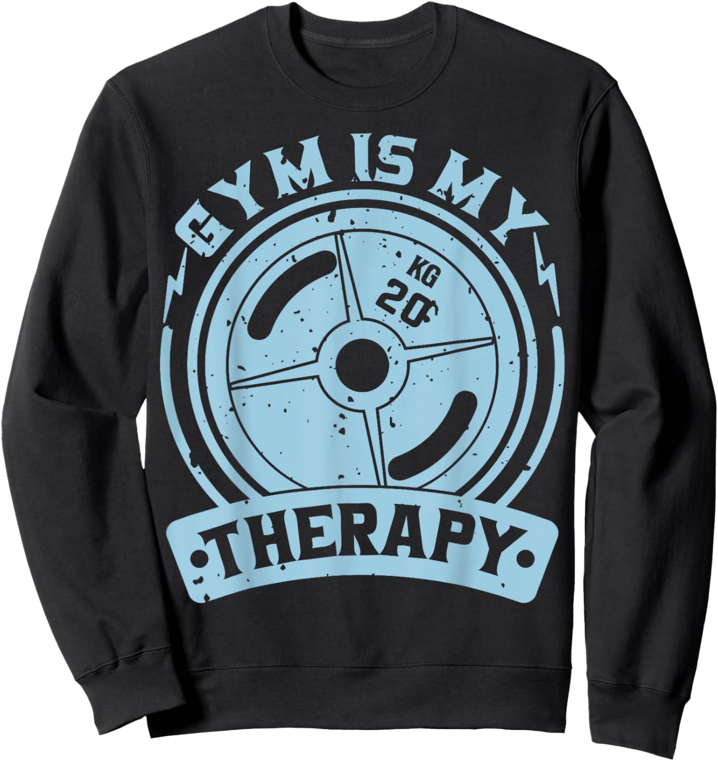 Motivation Workout Gift Gym Is My Therapy -Adult Black Short Sleeve Modern Graphic Letter Print Regular Fit Cotton 70% Polyester 30% Size 6 Sweatshirt - Sweatshirt | Black