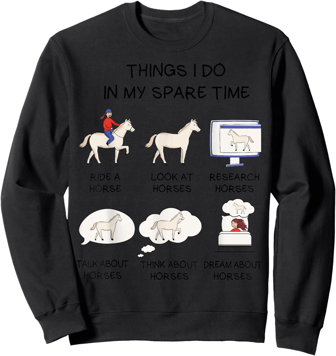 Horse Shirt For Girls Teens Women Horse Riding Sweatshirt - Sweatshirt | Black