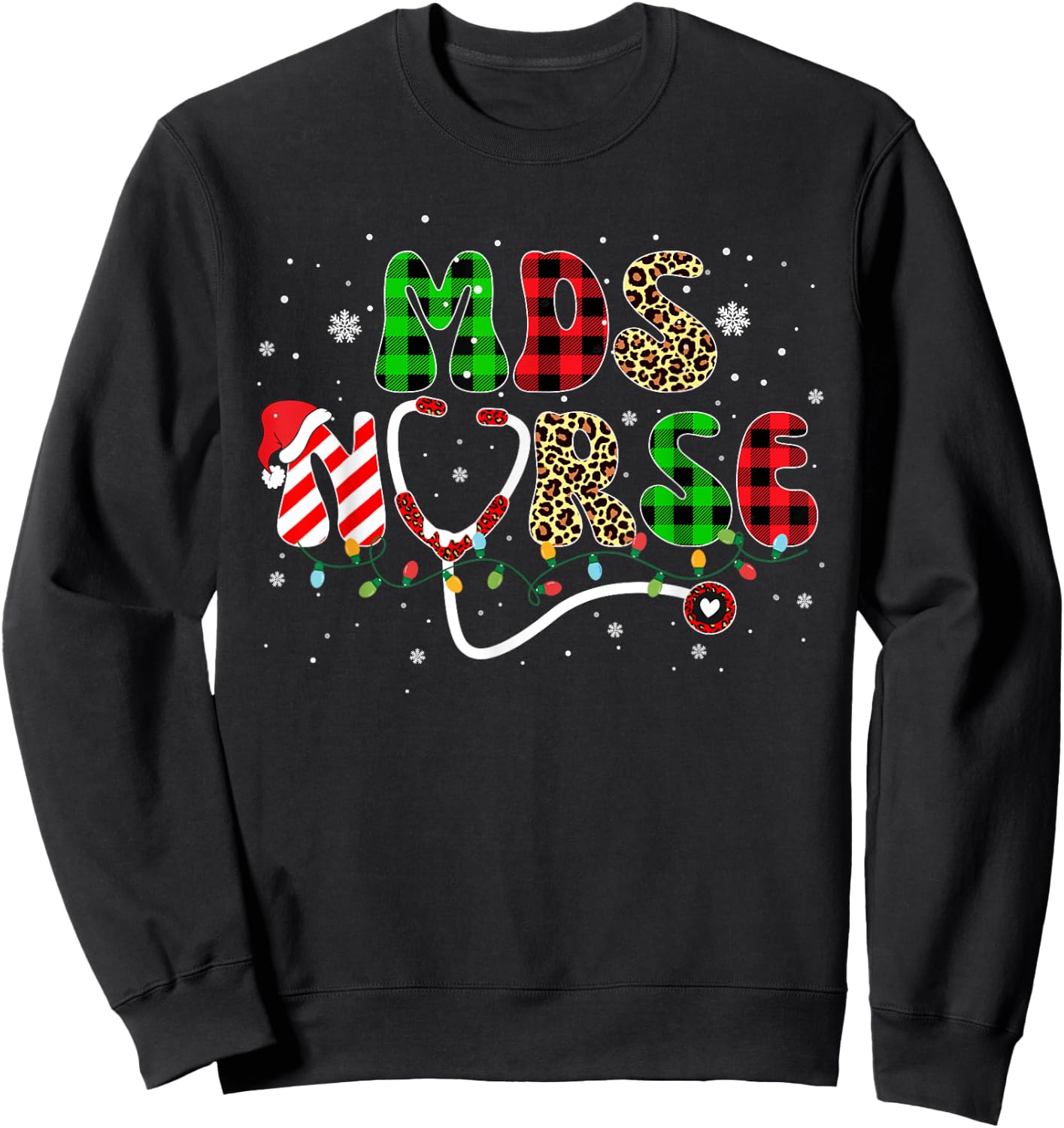 MDS Nurse Christmas Scrubs Tops Men Sweatshirt - Sweatshirt | Black