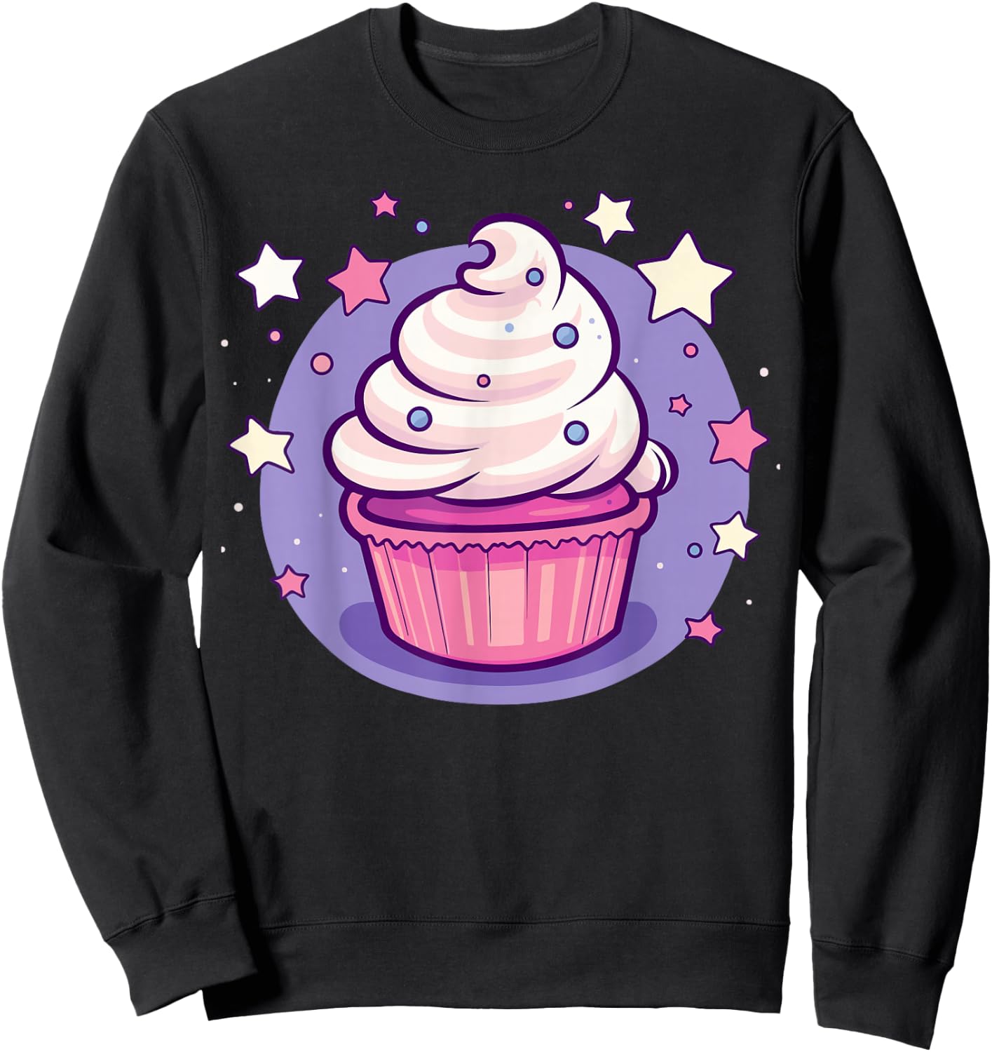 Cupcake Cute Pastel Kawaii Celestial Stars Baking Dessert Sweatshirt - Sweatshirt | Black