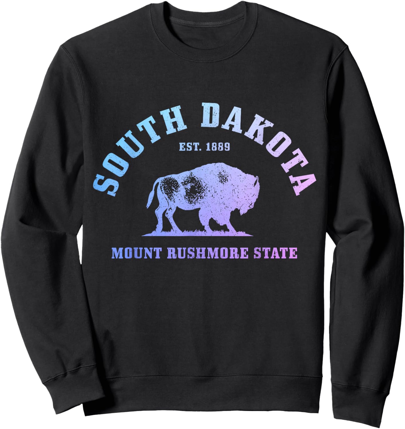 South Dakota East 1889 Mount Rushmore State Bison Vintage Sweatshirt - Sweatshirt | Black