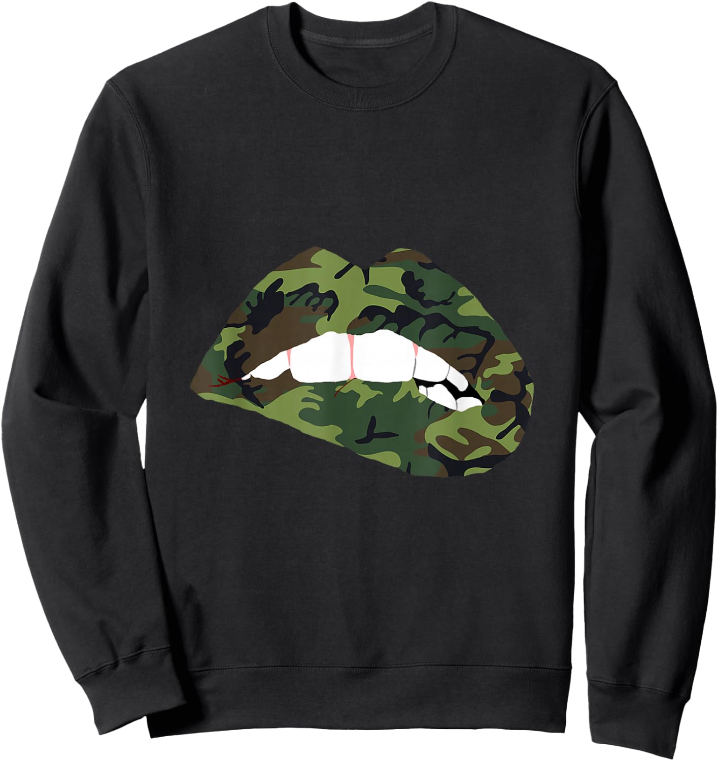 Camouflage Lips Camo Lipstick Kiss Mouth Army Sweatshirt - Sweatshirt | Black