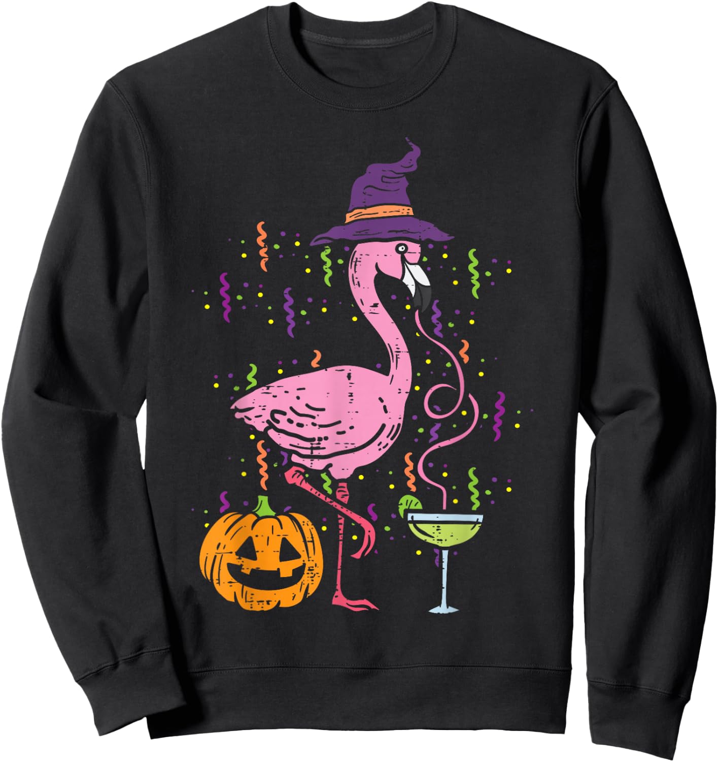 Flamingo Witch Happy Halloween Funny Costume Bird Women Sweatshirt - Sweatshirt | Black