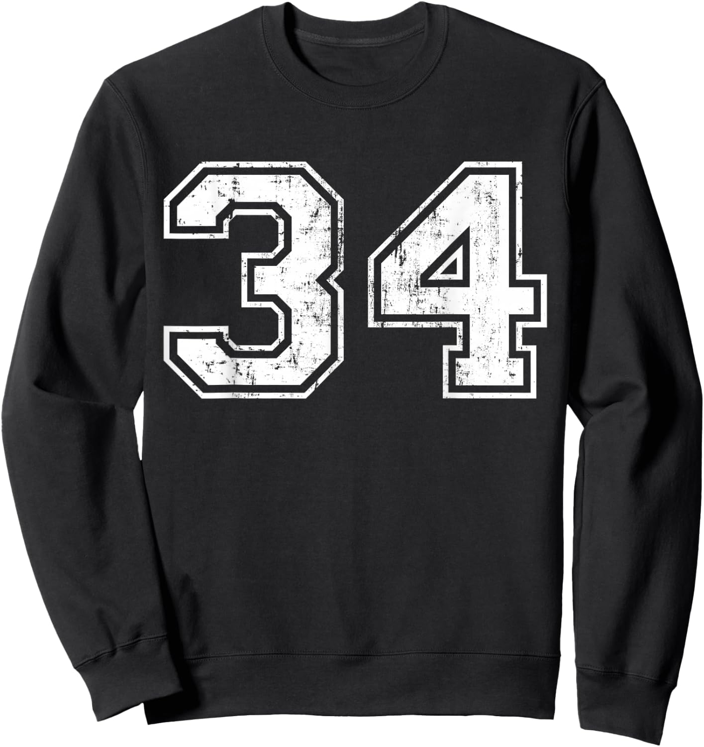 Number 34 Distressed Vintage Thirty Four Sport Team Practice Sweatshirt - Sweatshirt | Black