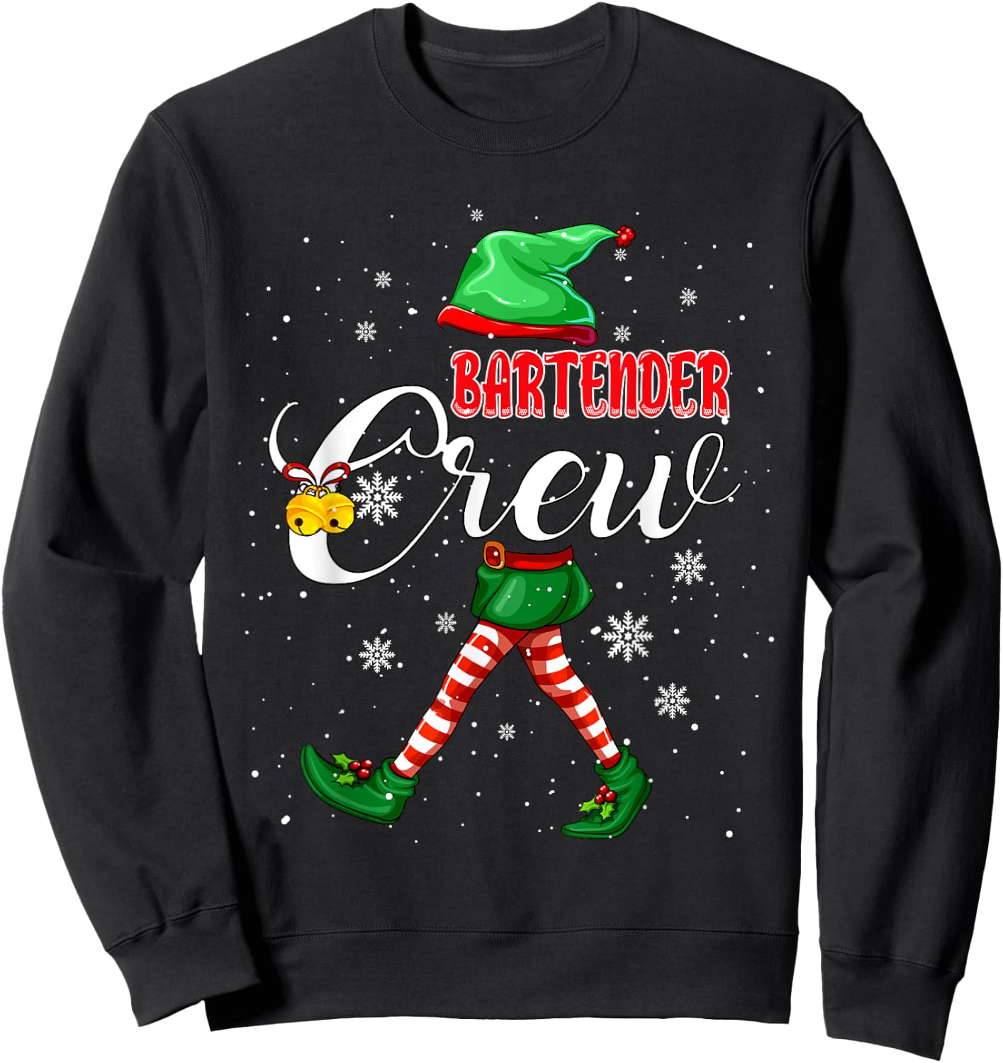 Bartender Crew Christmas Elf Costume Matching Job Team Sweatshirt - Sweatshirt | Black