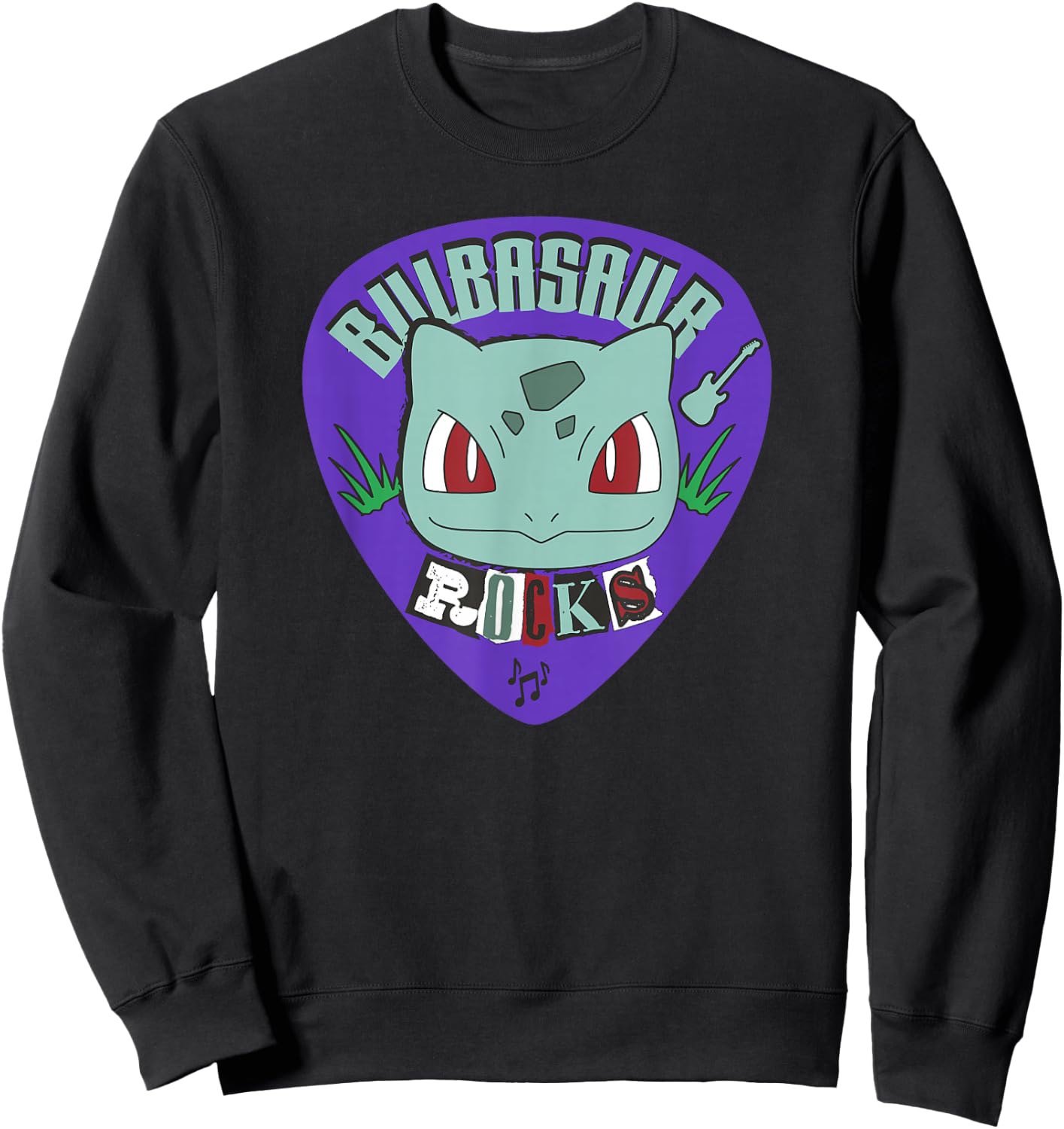 Pokémon Bulbasaur Rocks Punk Guitar Pick Sweatshirt - Sweatshirt | Black