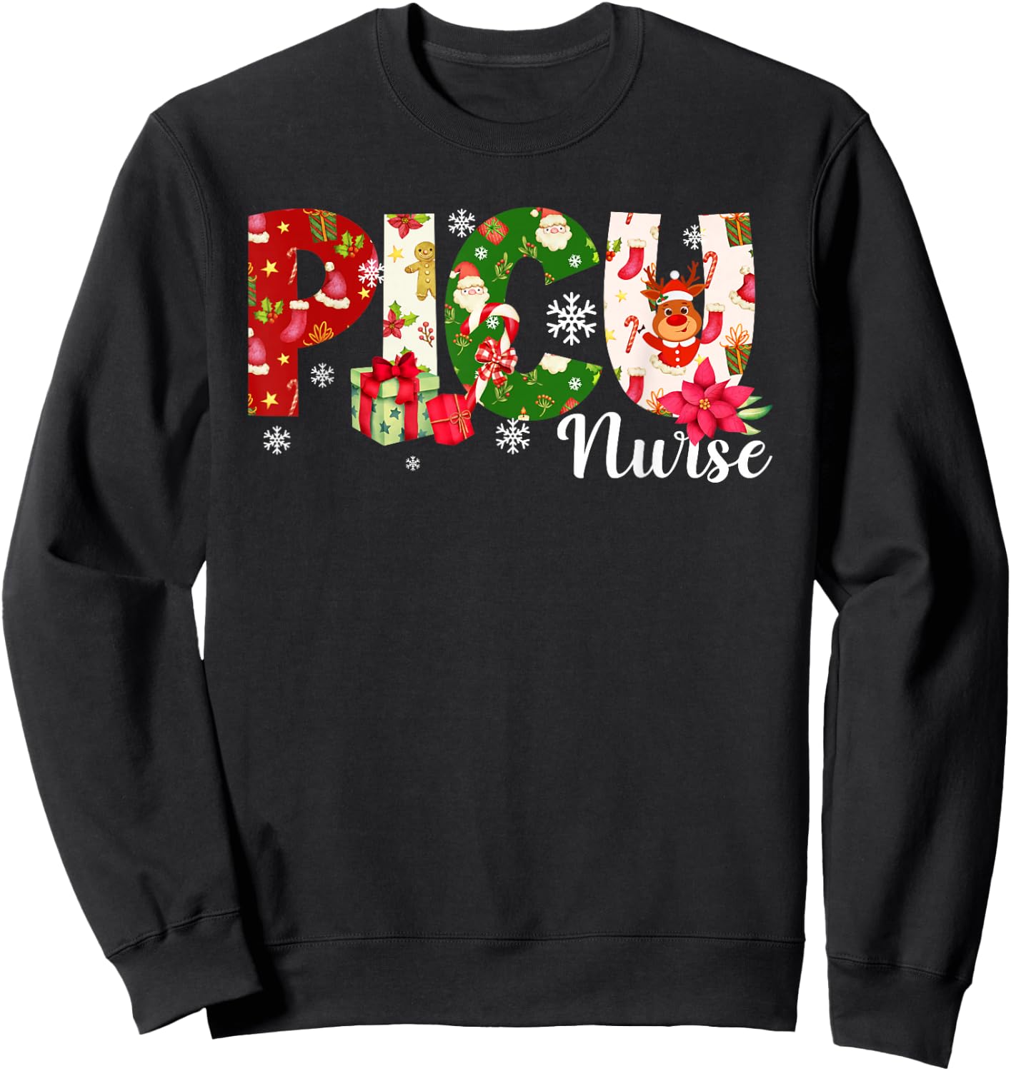 Christmas PICU Nurse Pediatric Intensive Care Unit Xmas Sweatshirt - Sweatshirt | Black