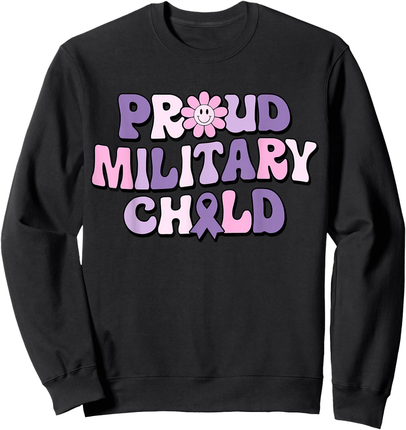 Proud Military Child Groovy Purple Up for Military Kids Sweatshirt - Sweatshirt | Black