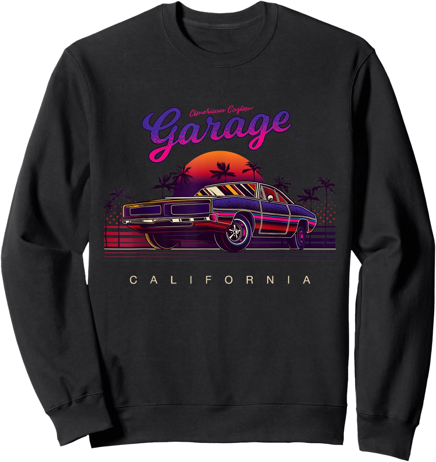 Vintage American Custom Garage, California Cars Graphic Sweatshirt - Sweatshirt | Black