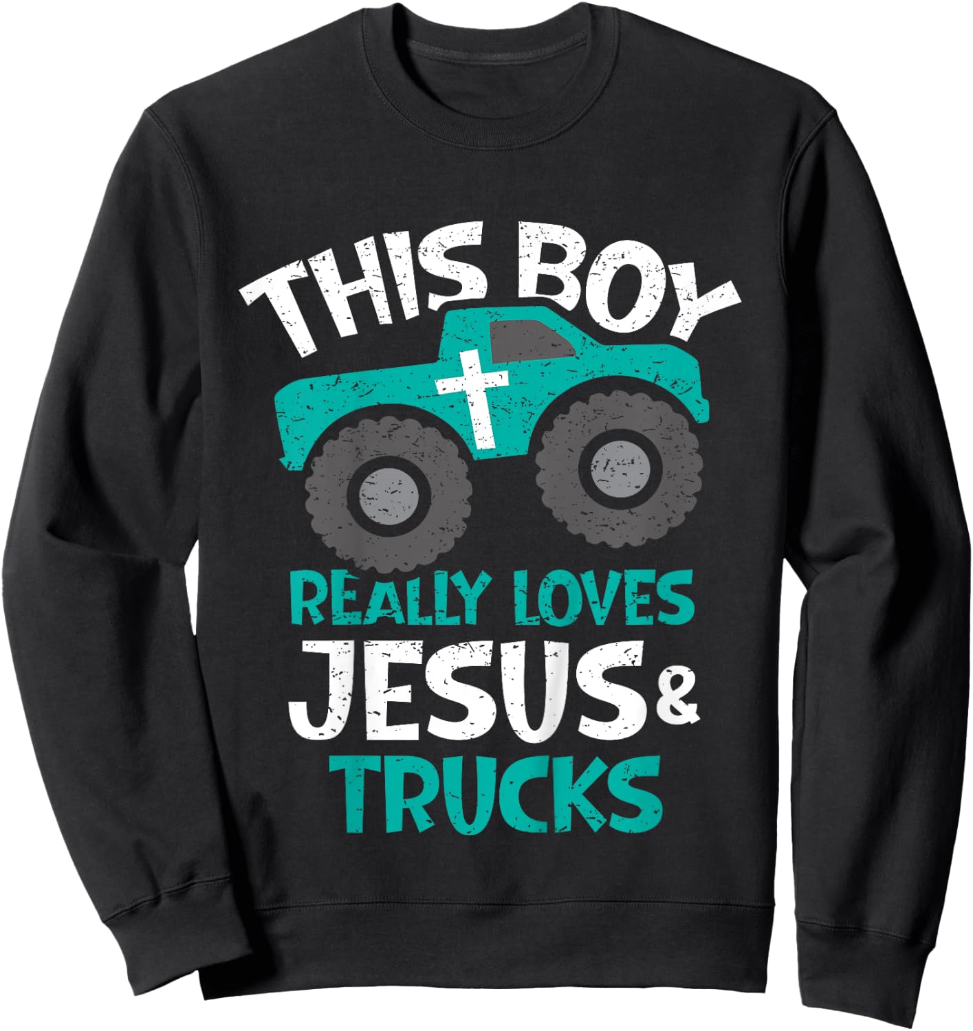 Kids I love Jesus and trucks Sweatshirt - Sweatshirt | Black
