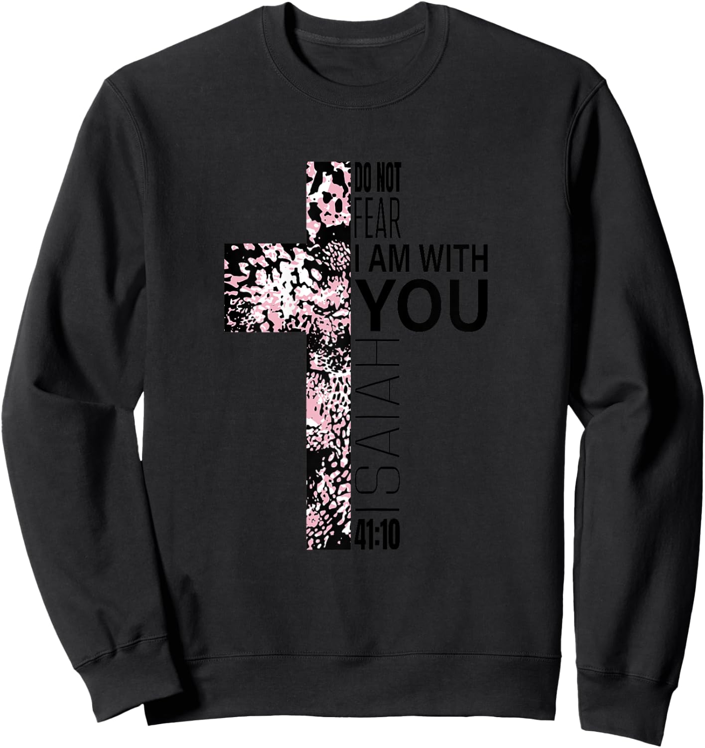 Pink Cross Faith Over Fear Christian Religious Verse Easter Sweatshirt - Sweatshirt | Black