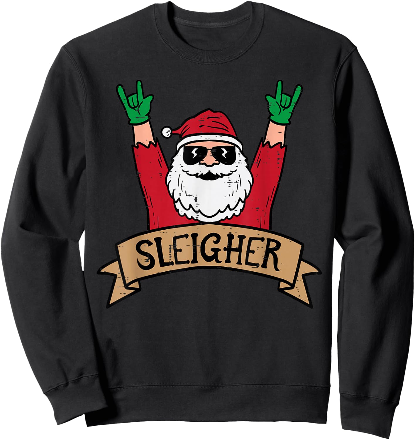 Christmas Sleigher Santa Rock Xmas Rocker Men Women Kids Boy Sweatshirt - Sweatshirt | Black