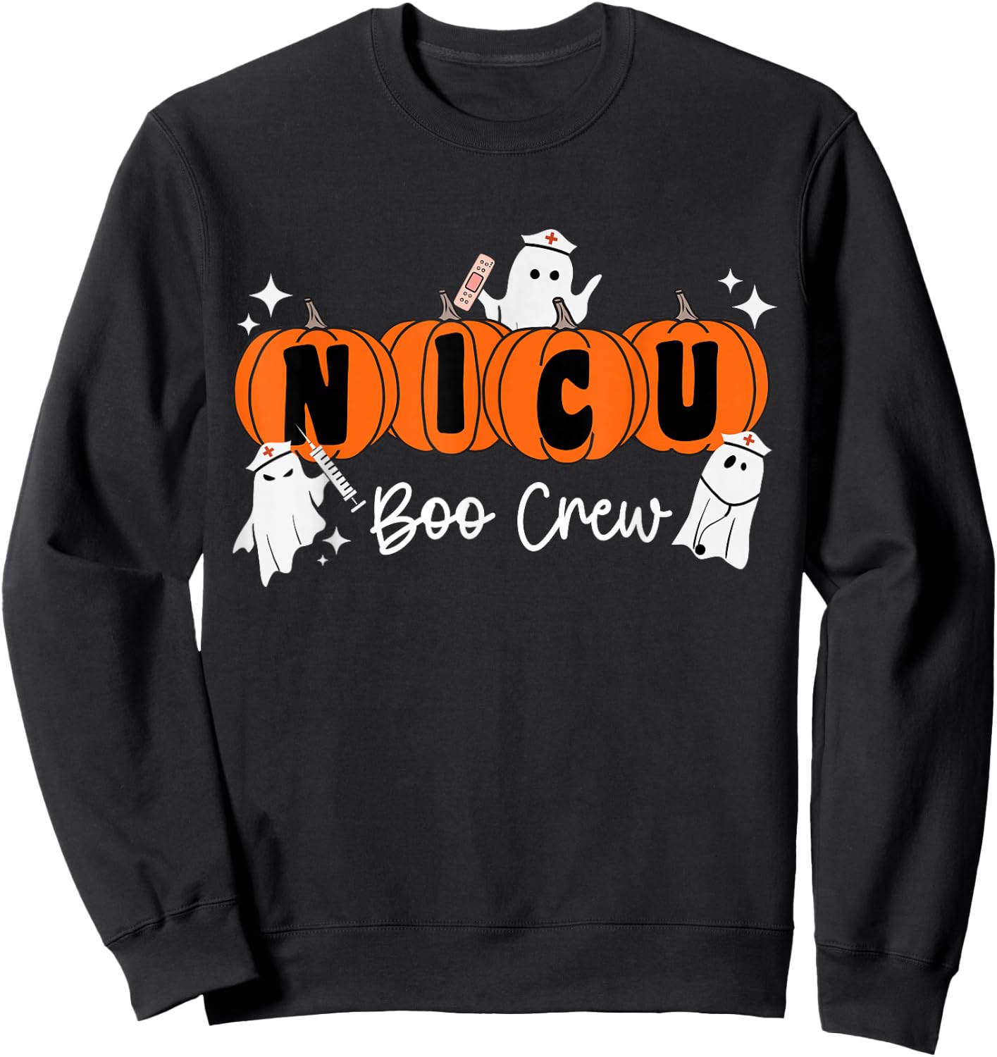 Nicu Boo Crew Ghost Pumpkin Costume NICU Nurse Halloween Sweatshirt - Sweatshirt | Black