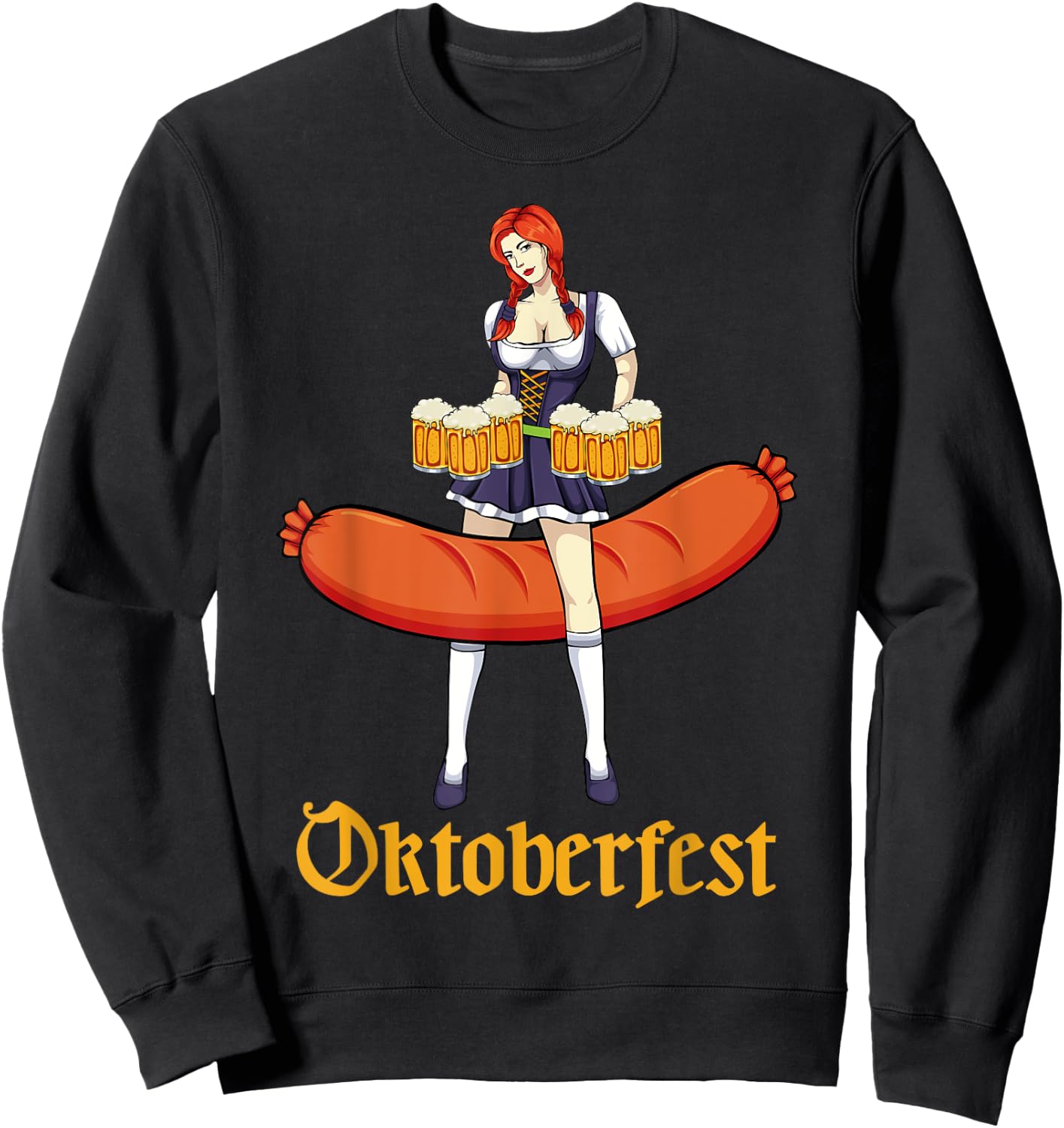 Barmaid Oktoberfest Cute German Woman Dirndl Bratwurst Beer Sweatshirt - Sweatshirt | Black