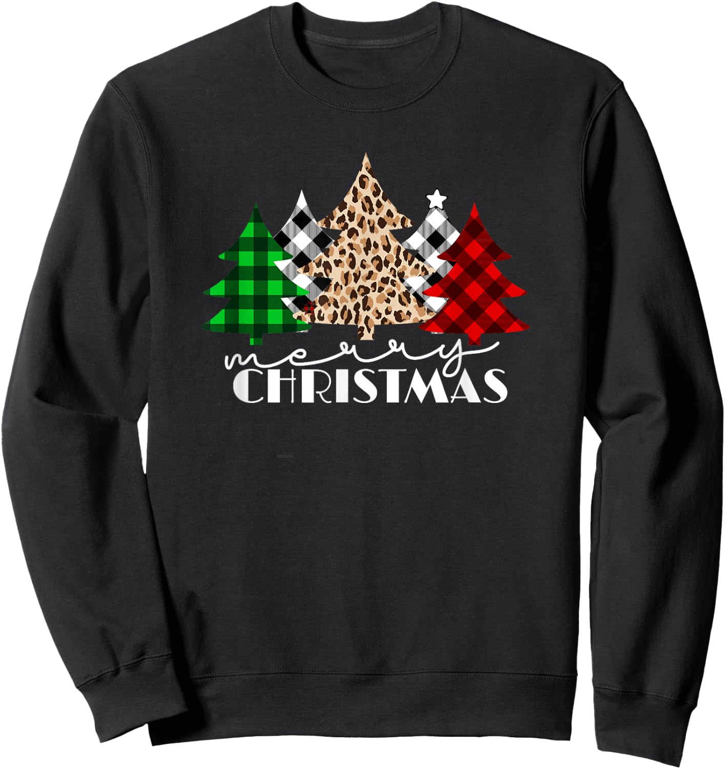 Funny Plaid Christmas Trees Women Men Girl Merry Christmas Sweatshirt - Sweatshirt | Black
