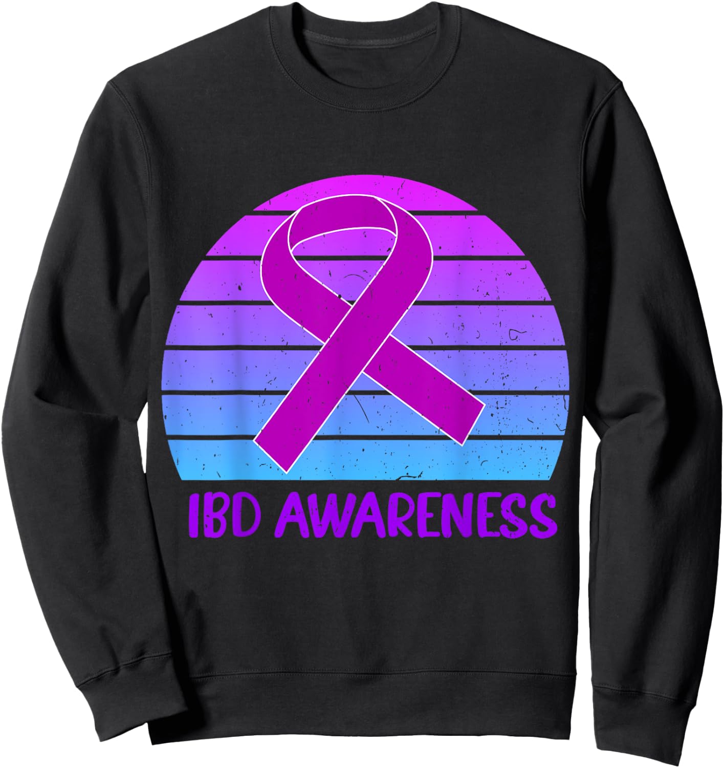 IBD Awareness Crohn's And Colitis Purple Vintage Ribbon Sweatshirt - Sweatshirt | Black