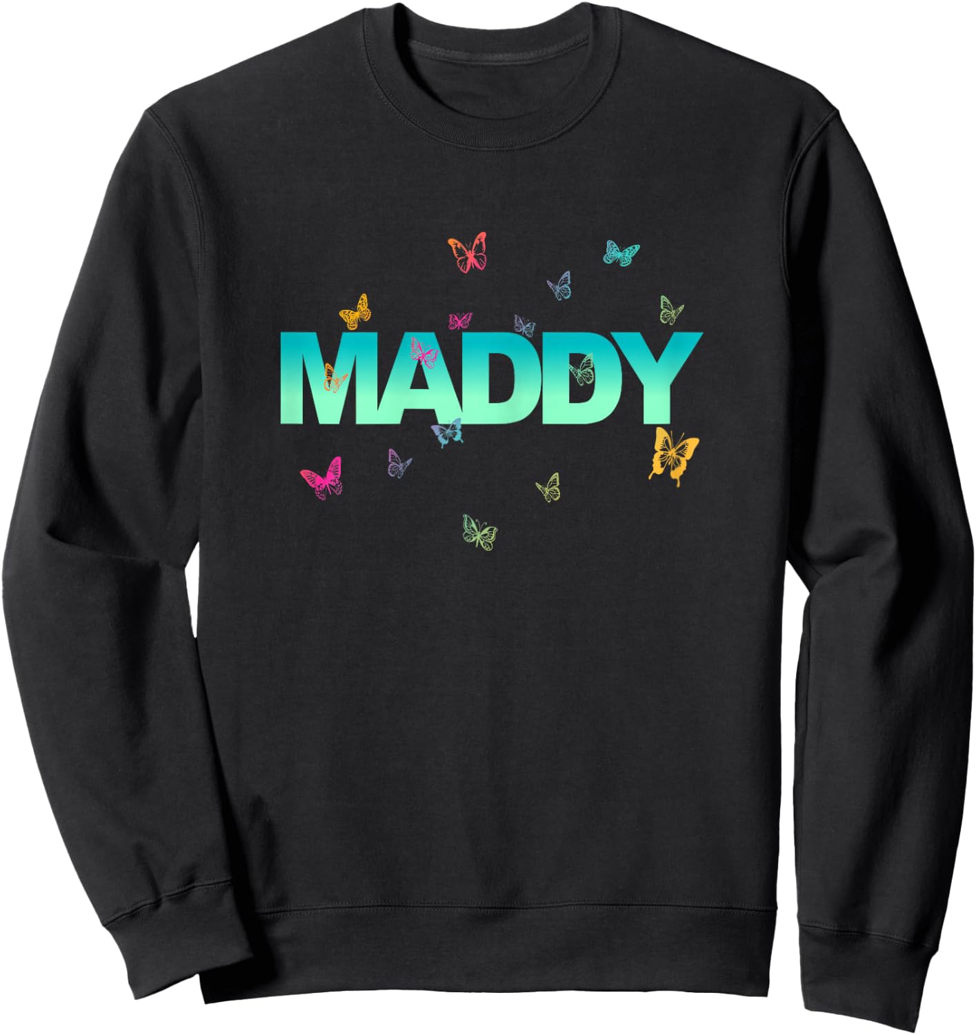 Maddy - Beautiful Name with Colourful Butterflies Sweatshirt - Sweatshirt | Black