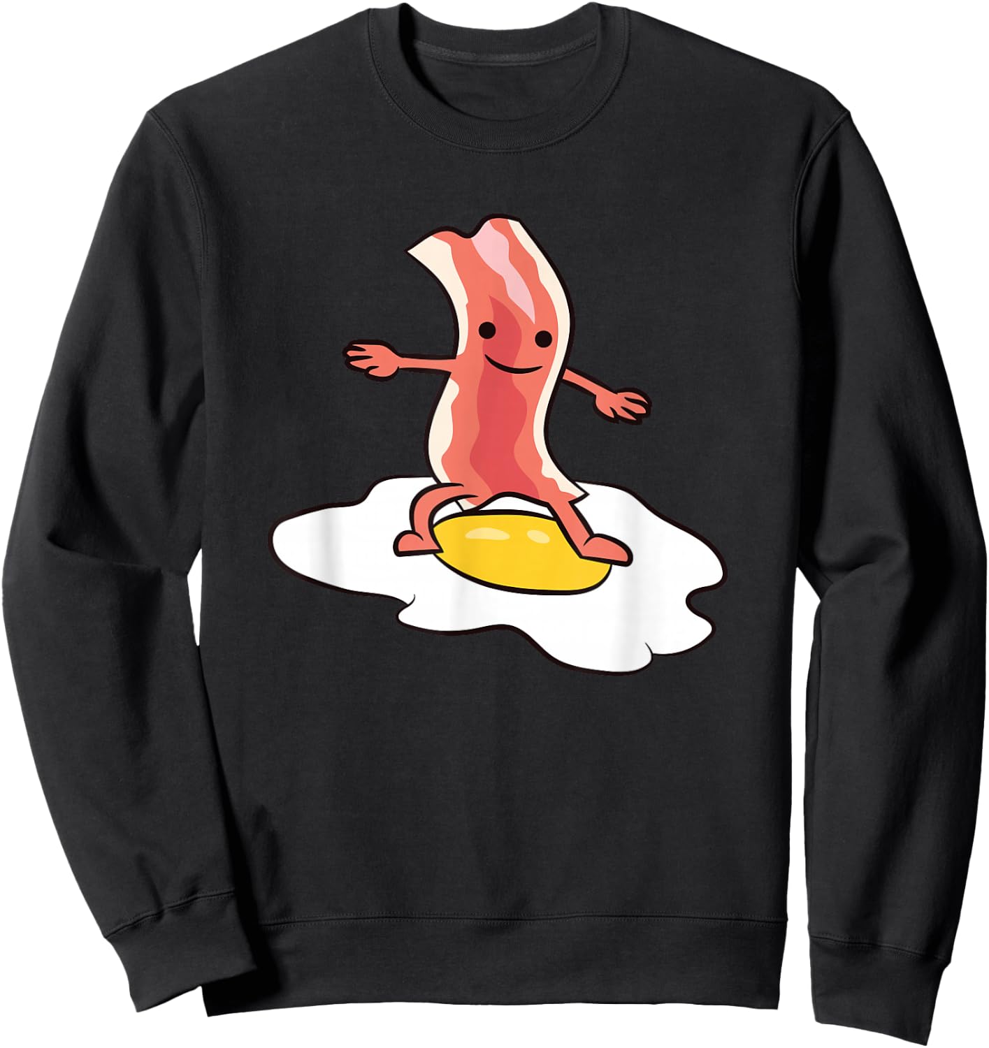 Kawaii Bacon Surfing On Fried Egg Breakfast Egg and Bacon Sweatshirt - Sweatshirt | Black