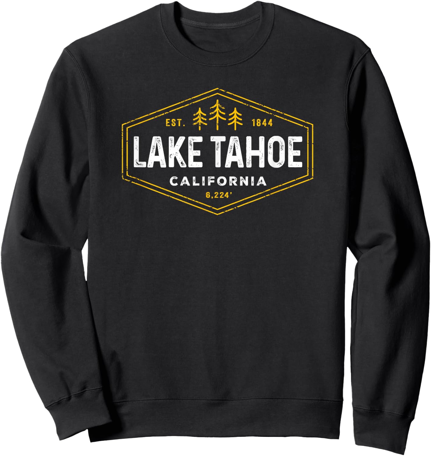 Vintage Lake Tahoe Hexagon Badge California Retro Souvenir Sweatshirt - Sweatshirt | Black