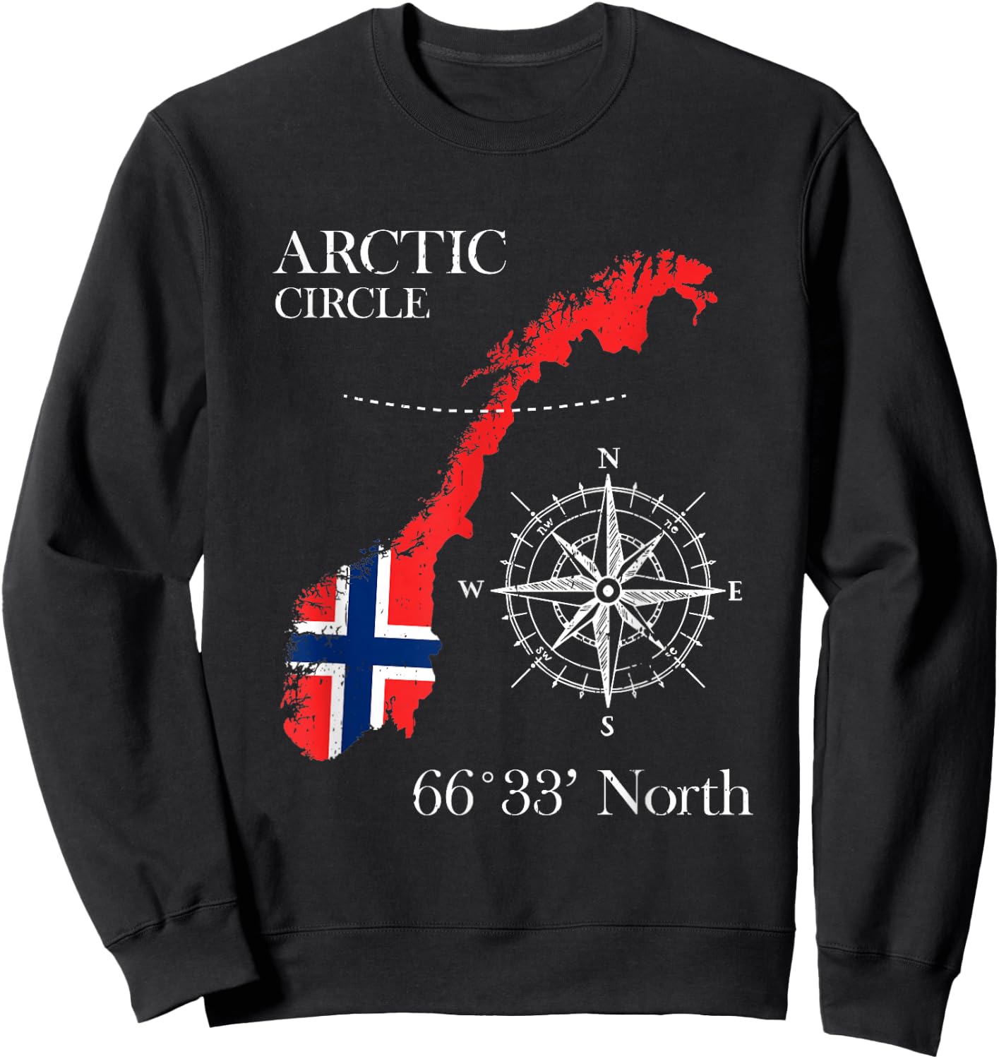 Norway Scandinavia Hiking Camper Fishing Norge - Arctic Circle Polar North Norwegian Flag - -Adults - Black - Small - Short Sleeve - Classic Fit - Cotton, Polyester Sweatshirt - Sweatshirt | Black