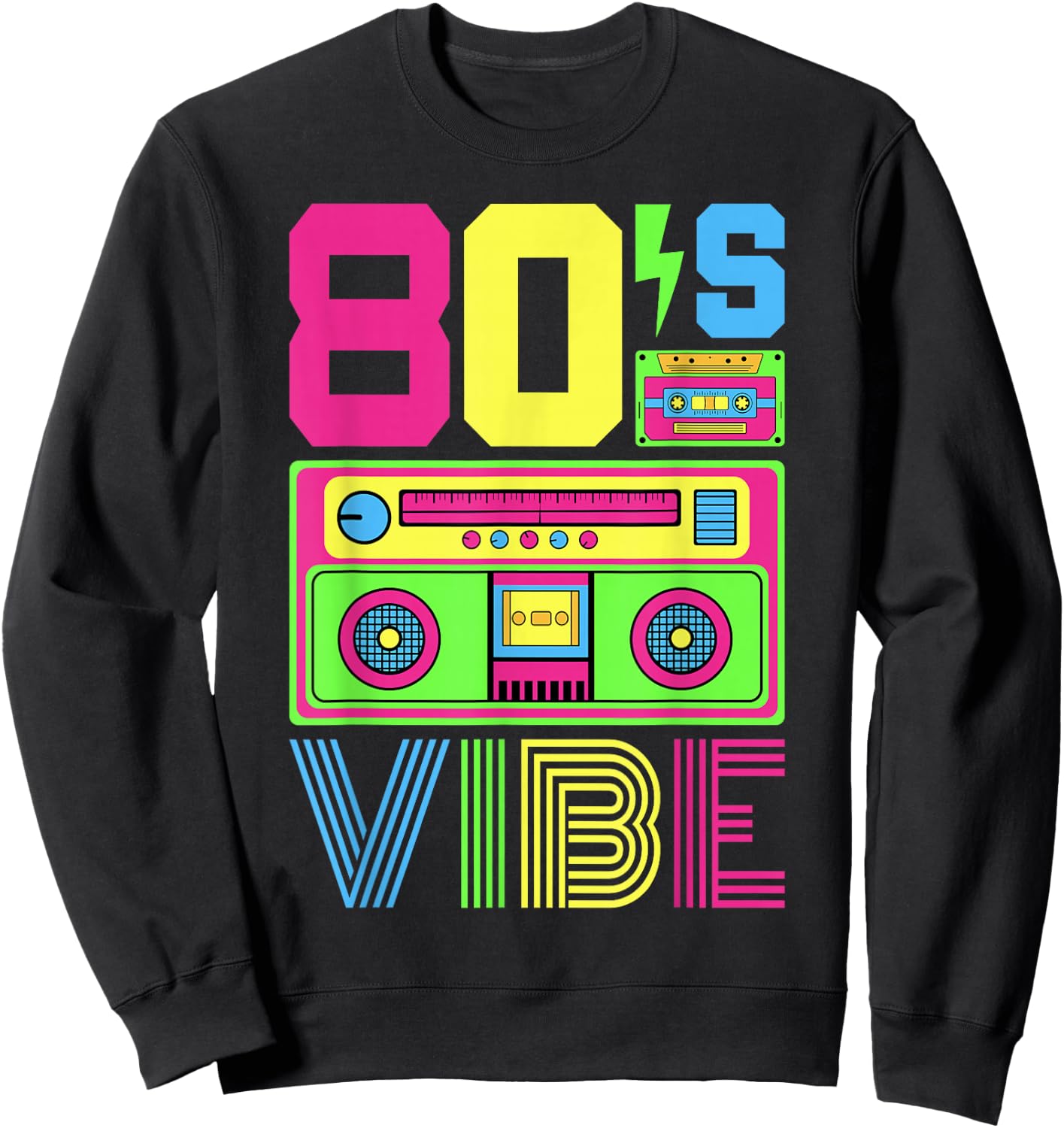 80s Vibe 1980s Fashion Theme Party Outfit Eighties Costume Sweatshirt - Sweatshirt | Black