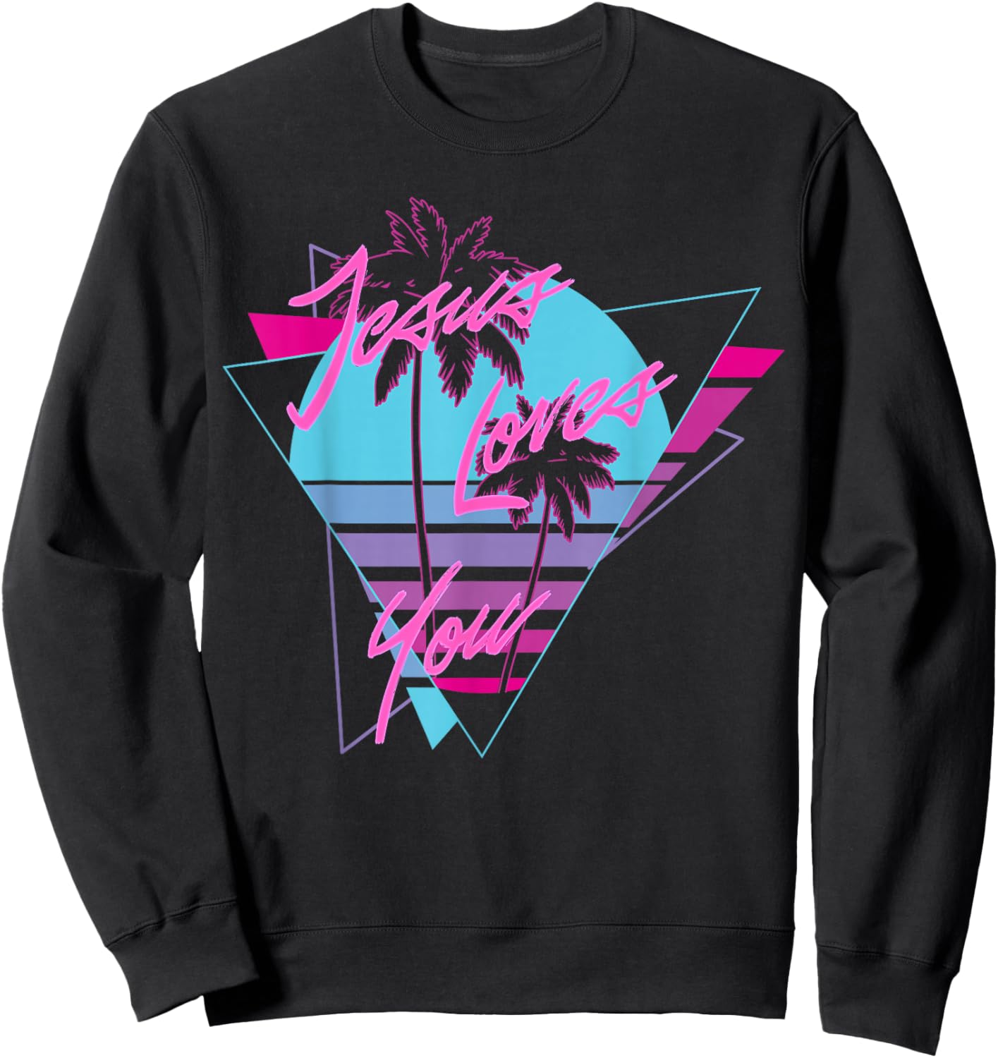 Jesus Loves You 80's Vaporwave Aesthetic Christian Sweatshirt - Sweatshirt | Black