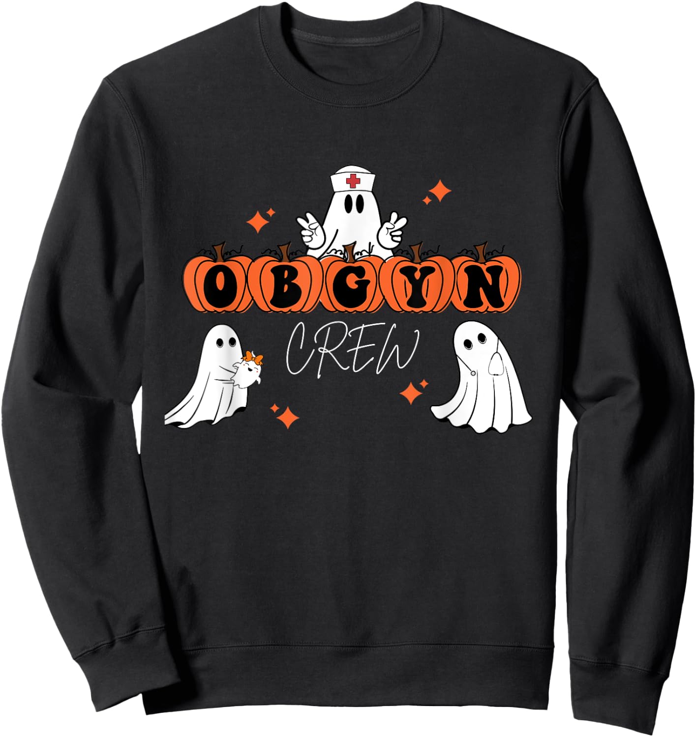 Halloween OBGYN Crew Ghost Obstetrics Nurse Squad Sweatshirt - Sweatshirt | Black