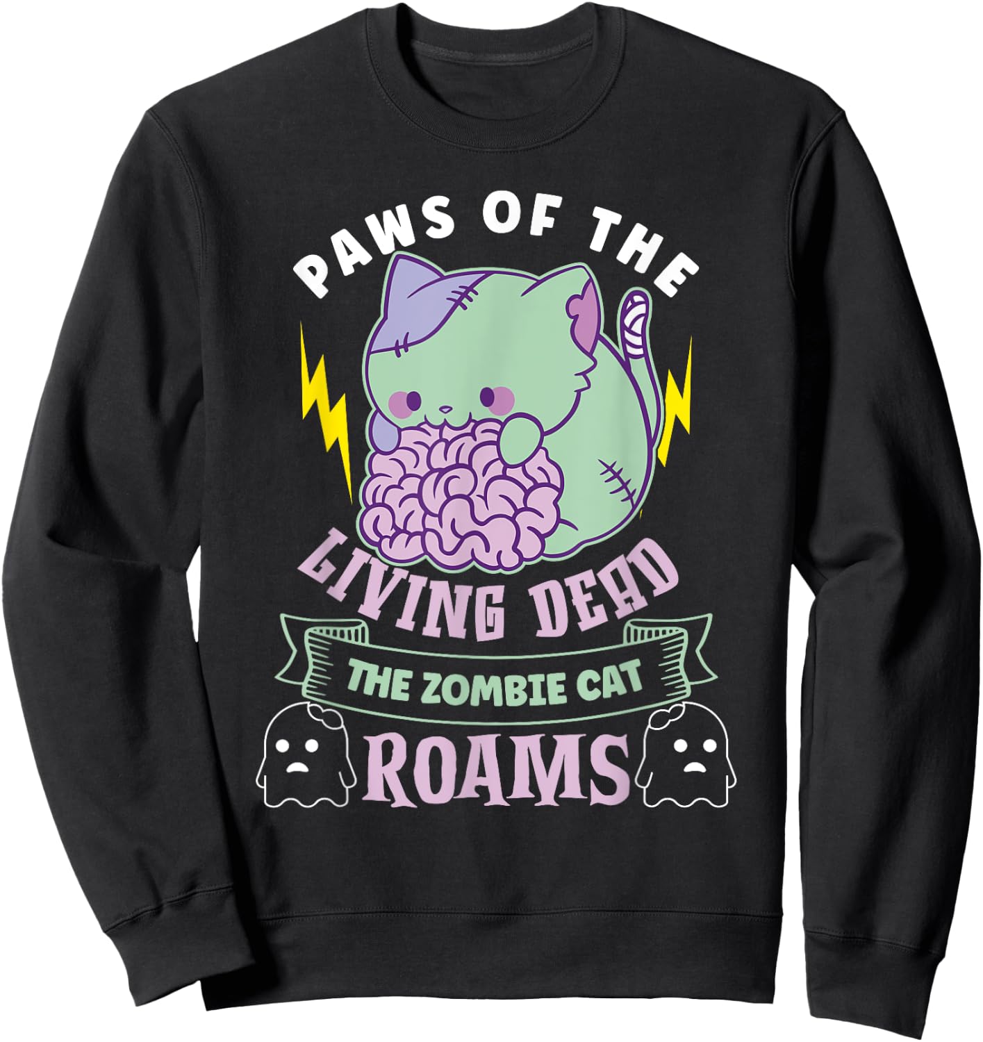 Zombie Cat Undead Kitty Horror Meow Creepy Feline Cat Zombie Sweatshirt - Sweatshirt | Black
