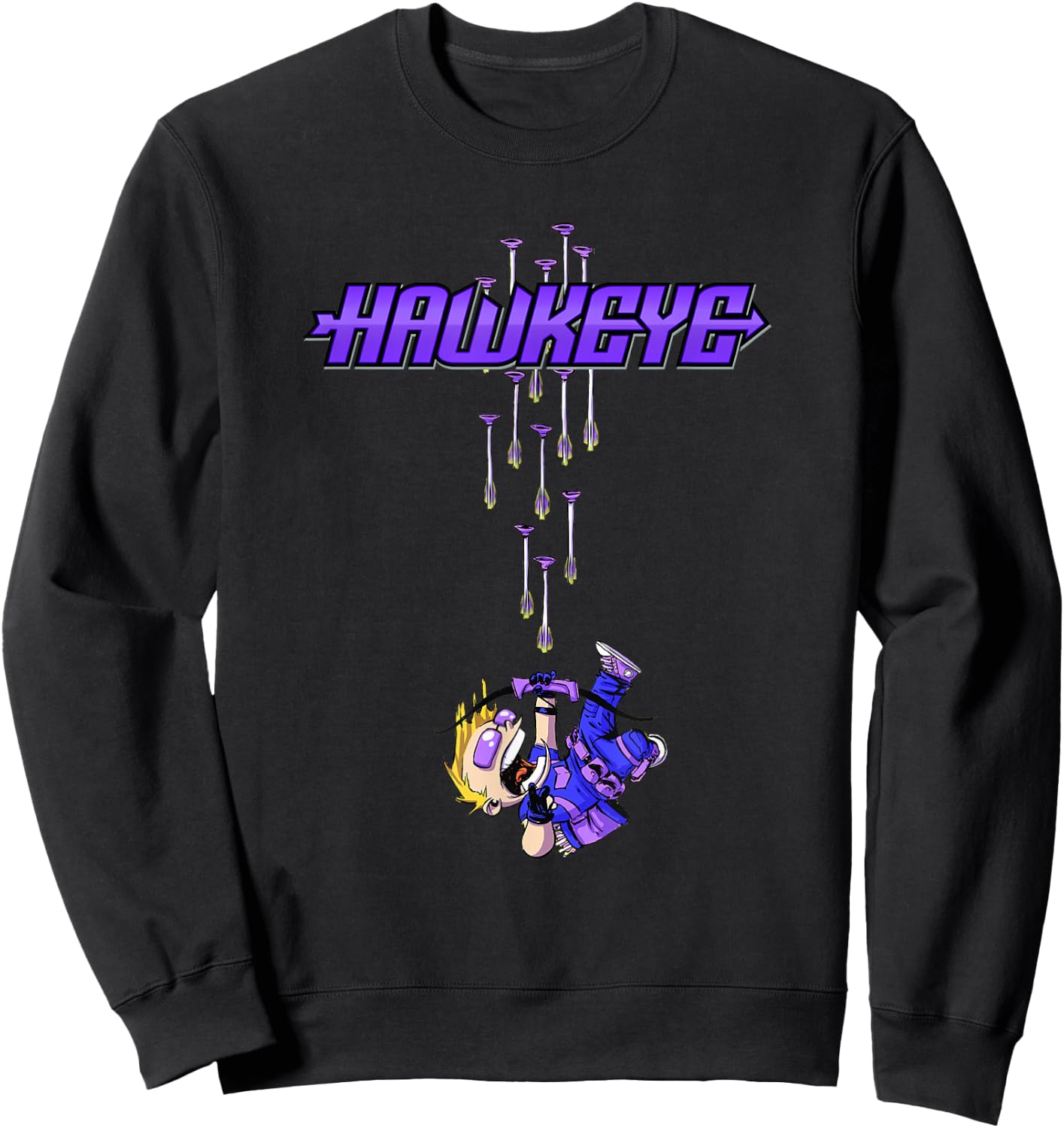 Marvel Comics Retro Classic Hawkeye Chibi Arrow Barrage Sweatshirt - Sweatshirt | Black