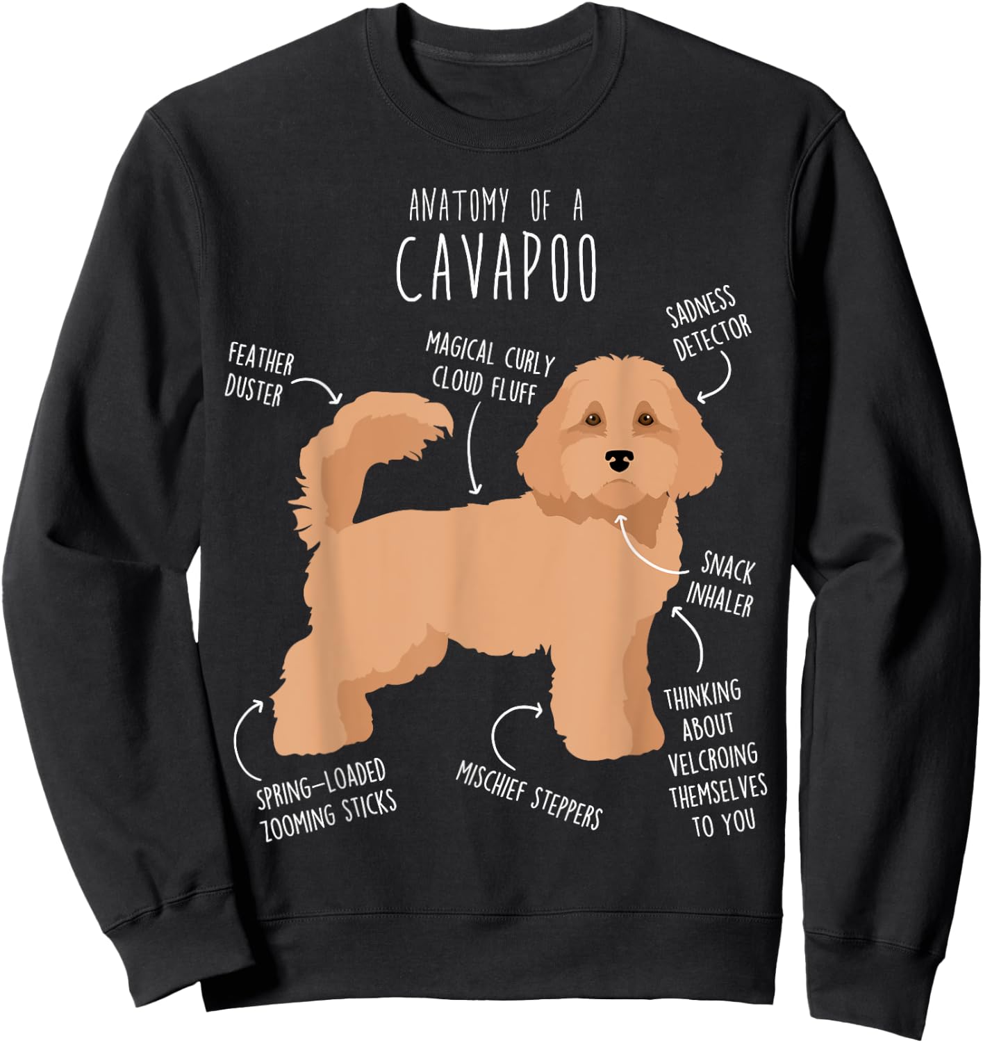Cavapoo Dog Anatomy, Cute Funny Tan Cavoodle Pet Mom Dog Dad Sweatshirt - Sweatshirt | Black